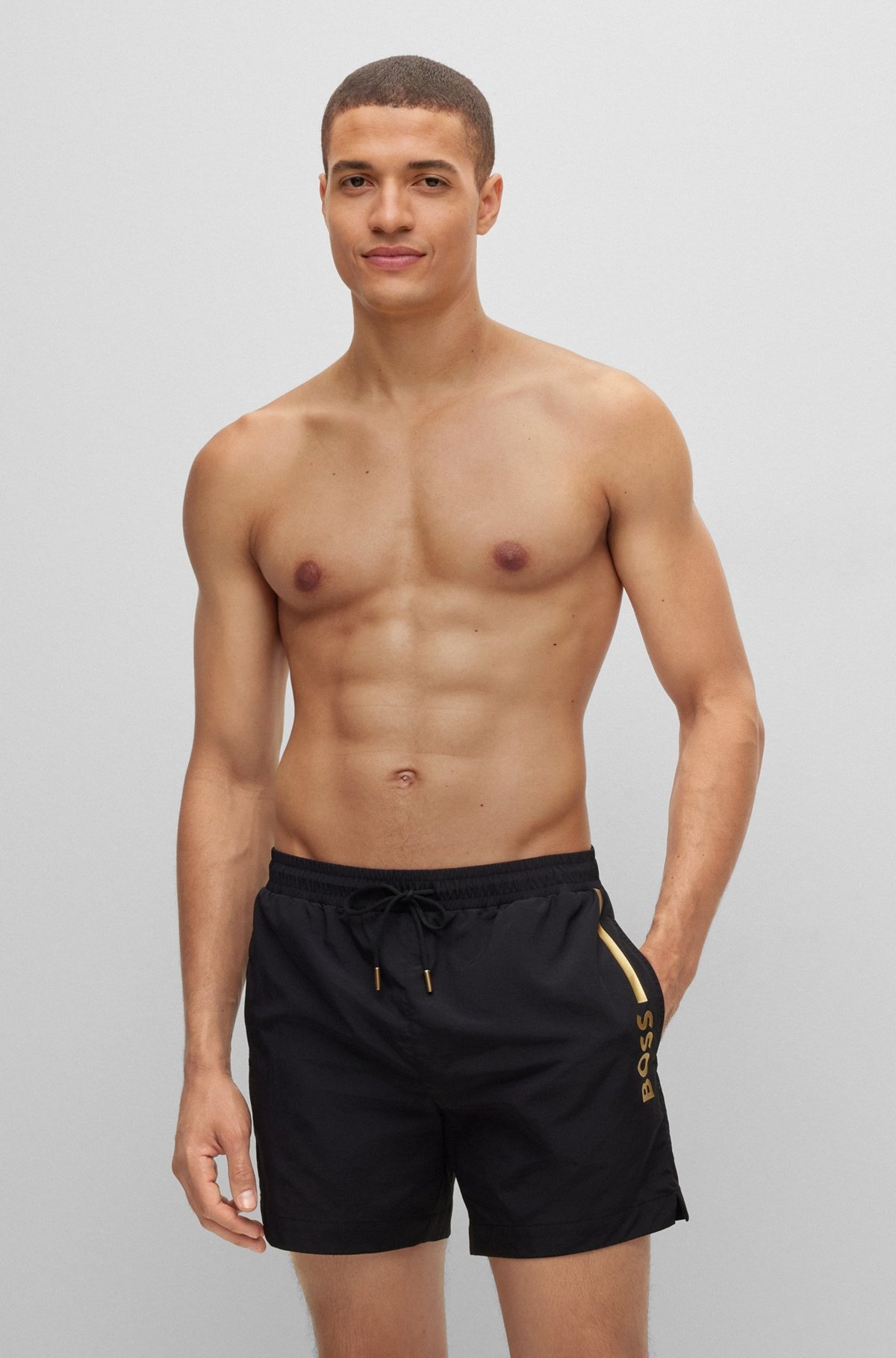 QUICK-DRYING SWIM SHORTS WITH METALLIC LOGO - 2