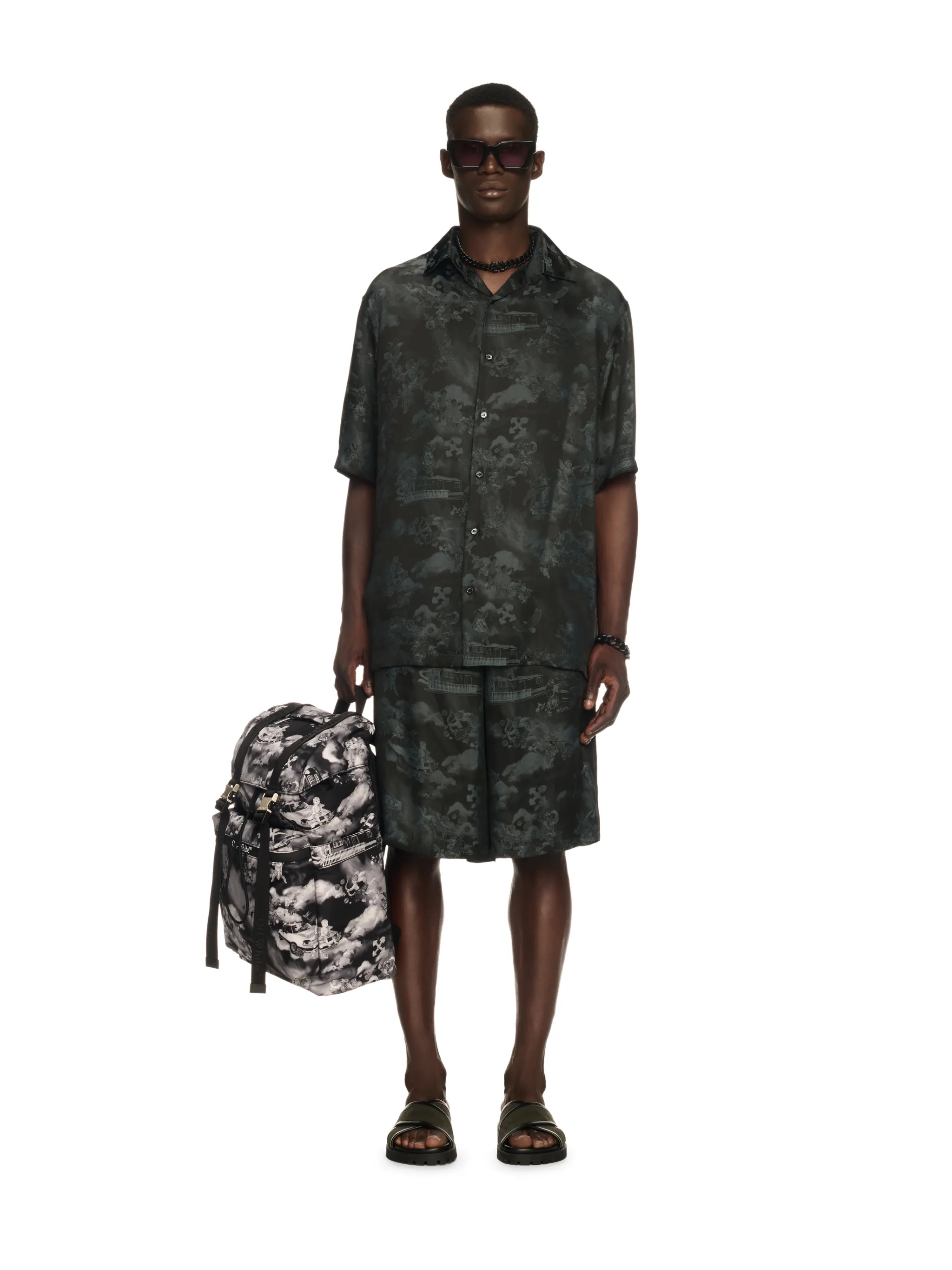 Black Jacquard Fresco Bowling Shirt - 2