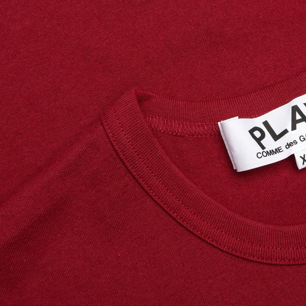COMME DES GARCONS PLAY WOMEN'S DOUBLE HEARTS T-SHIRT - BURGUNDY - 3