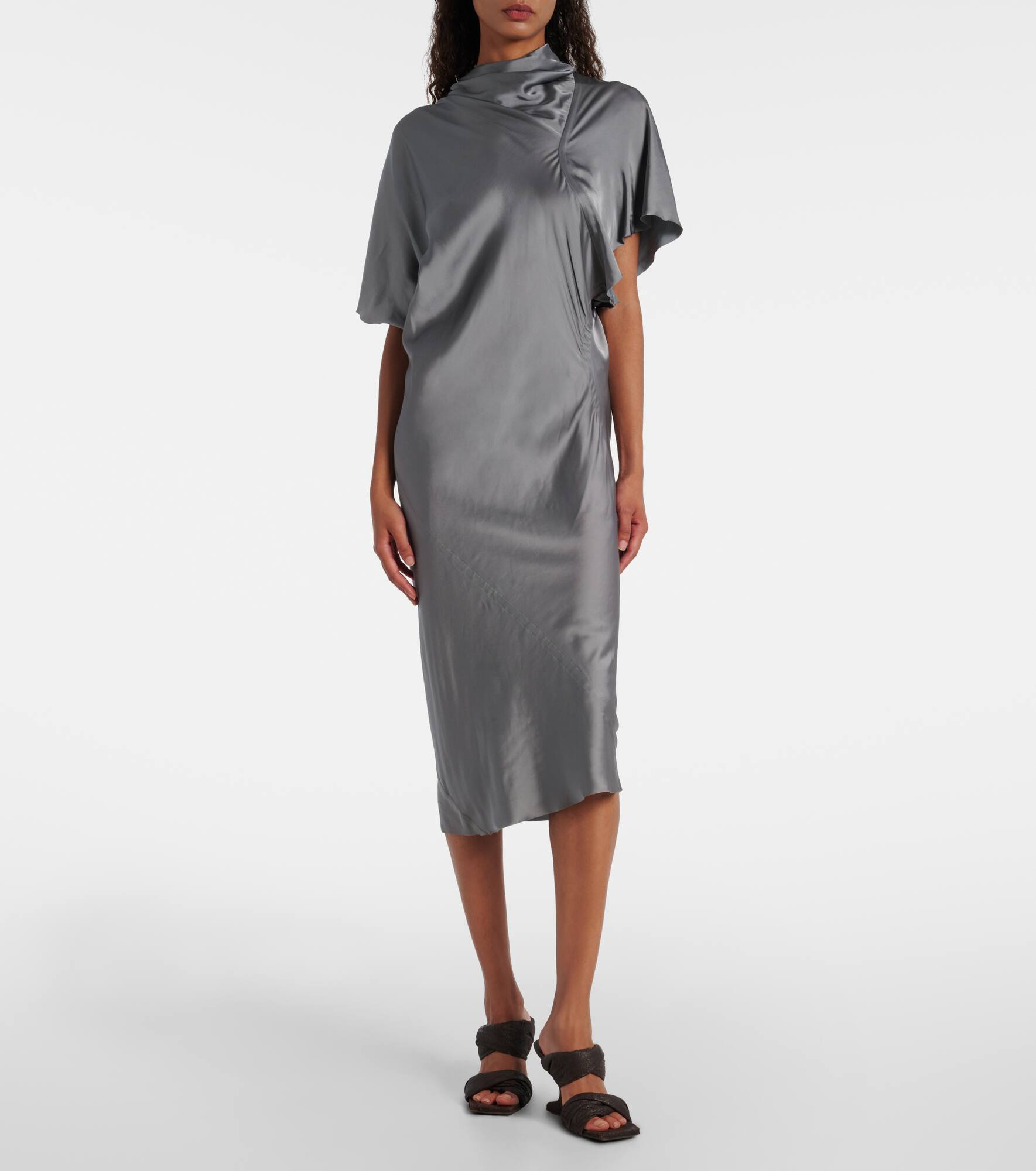 Gathered satin midi dress - 2