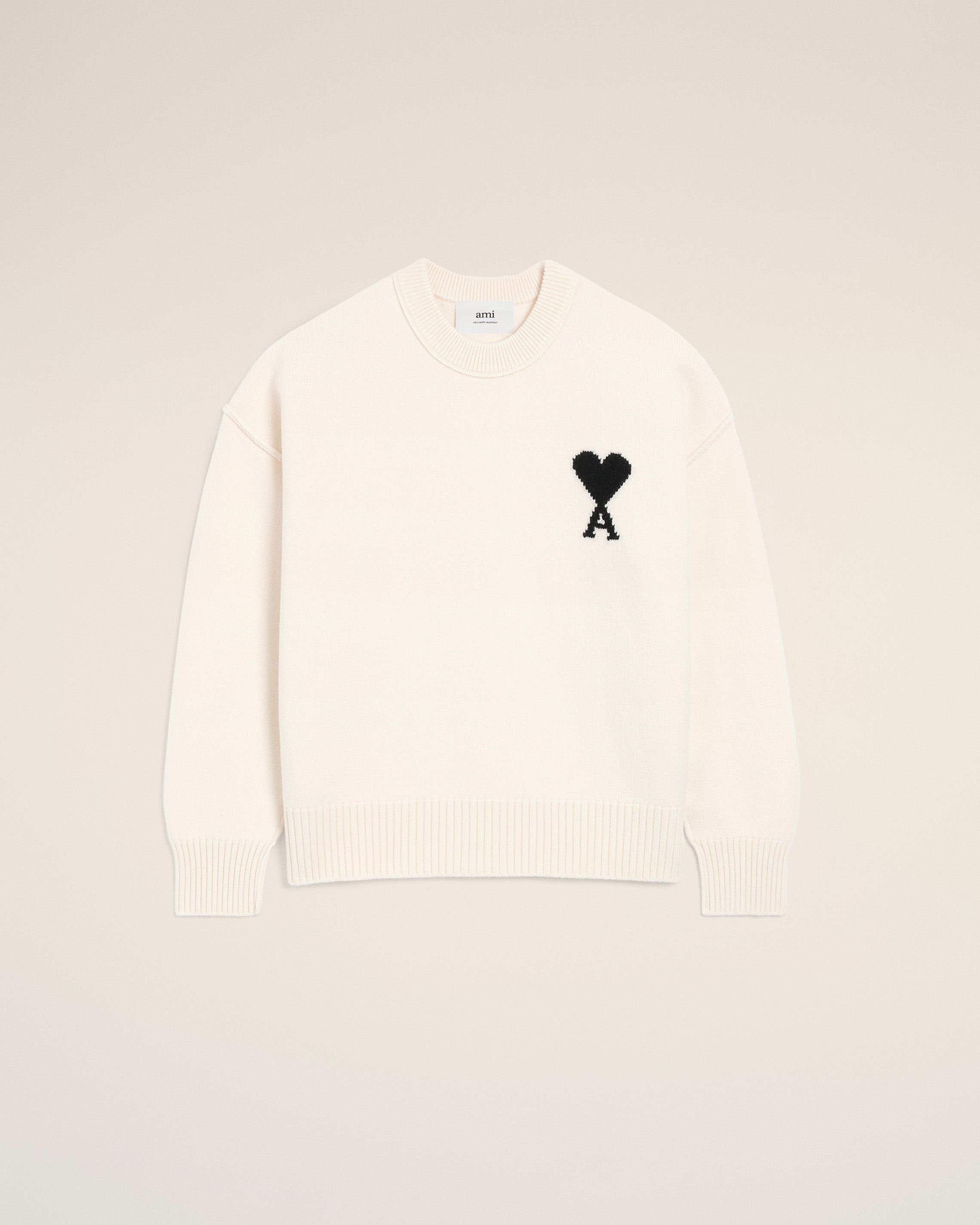 WHITE WOOL AMI DE COEUR CREWNECK SWEATER - 2
