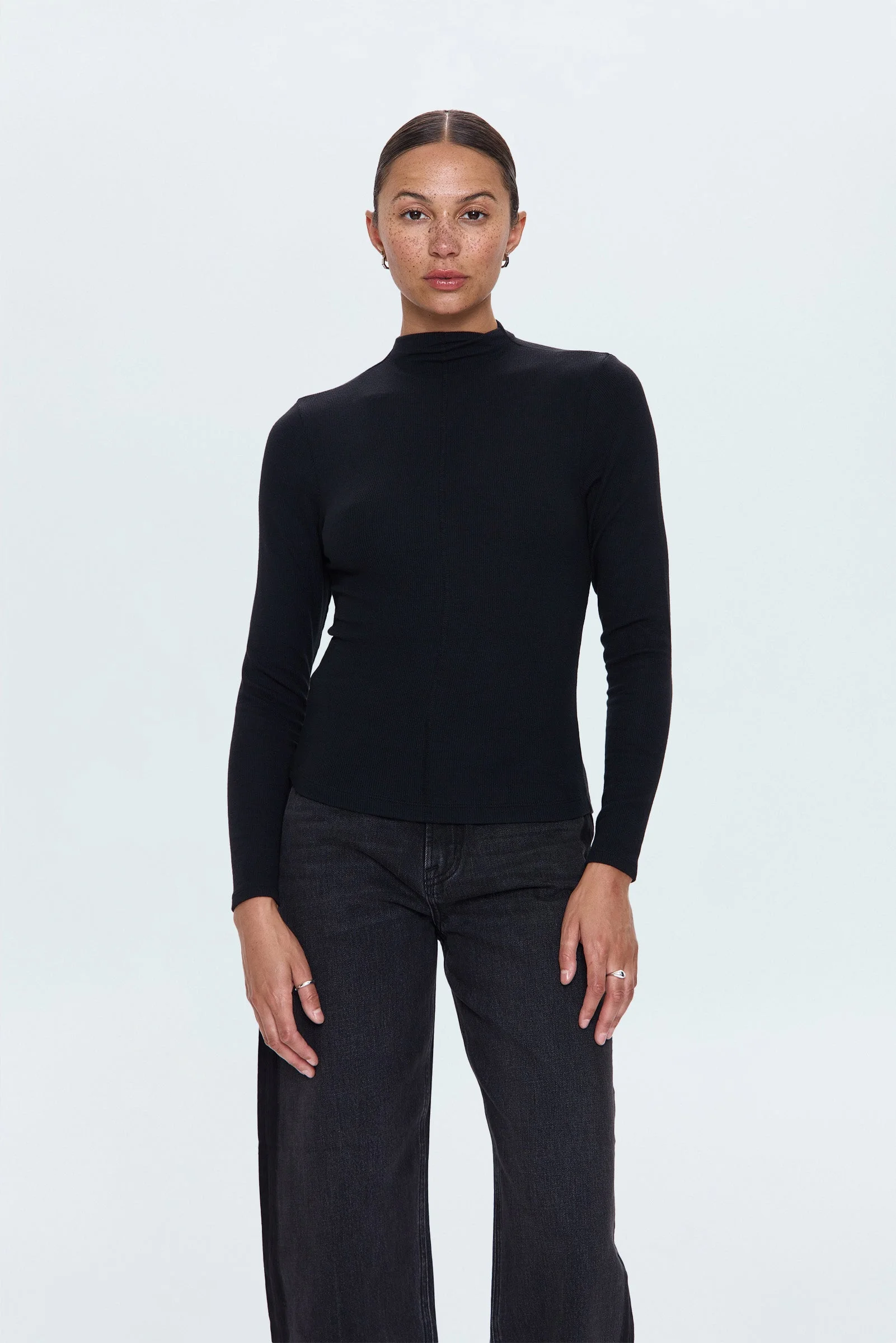 DARA LONG SLEEVE FUNNEL NECK TOP - NOIR - 1
