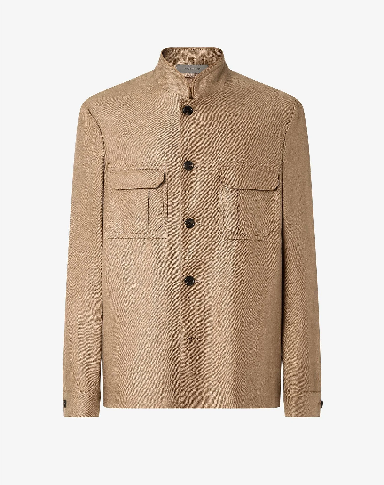 Brown linen twill overshirt - 1