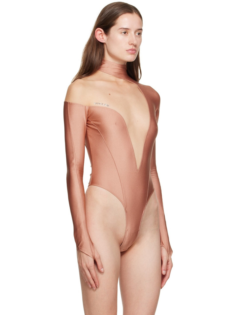 MUGLER Pink Asymmetric Illusion Bodysuit outlook