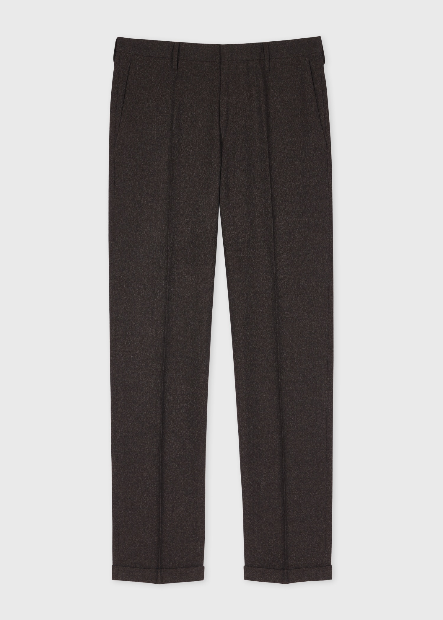 Slim-Fit Dark Brown Wool Nep Trousers - 1