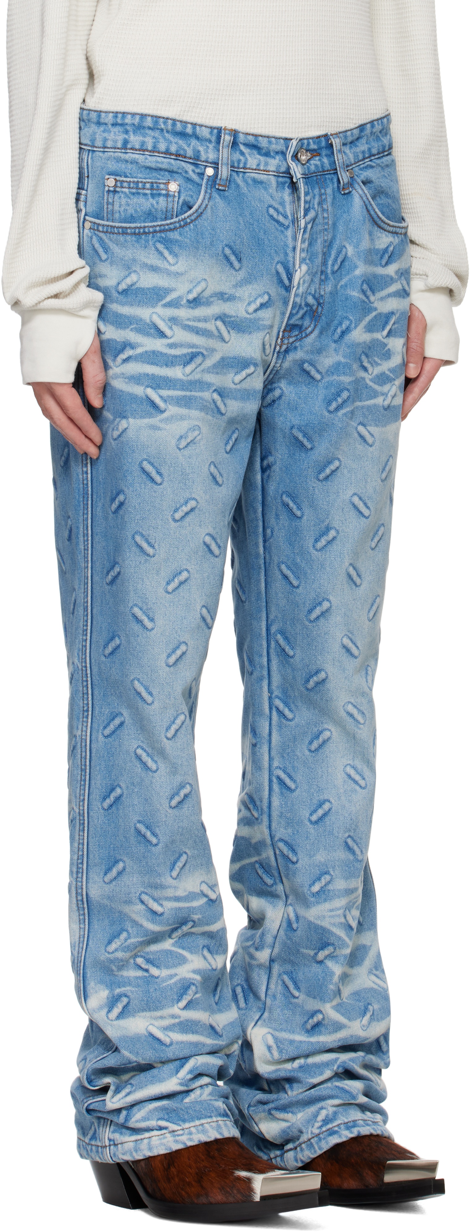 Blue Thread Plate Jeans - 2