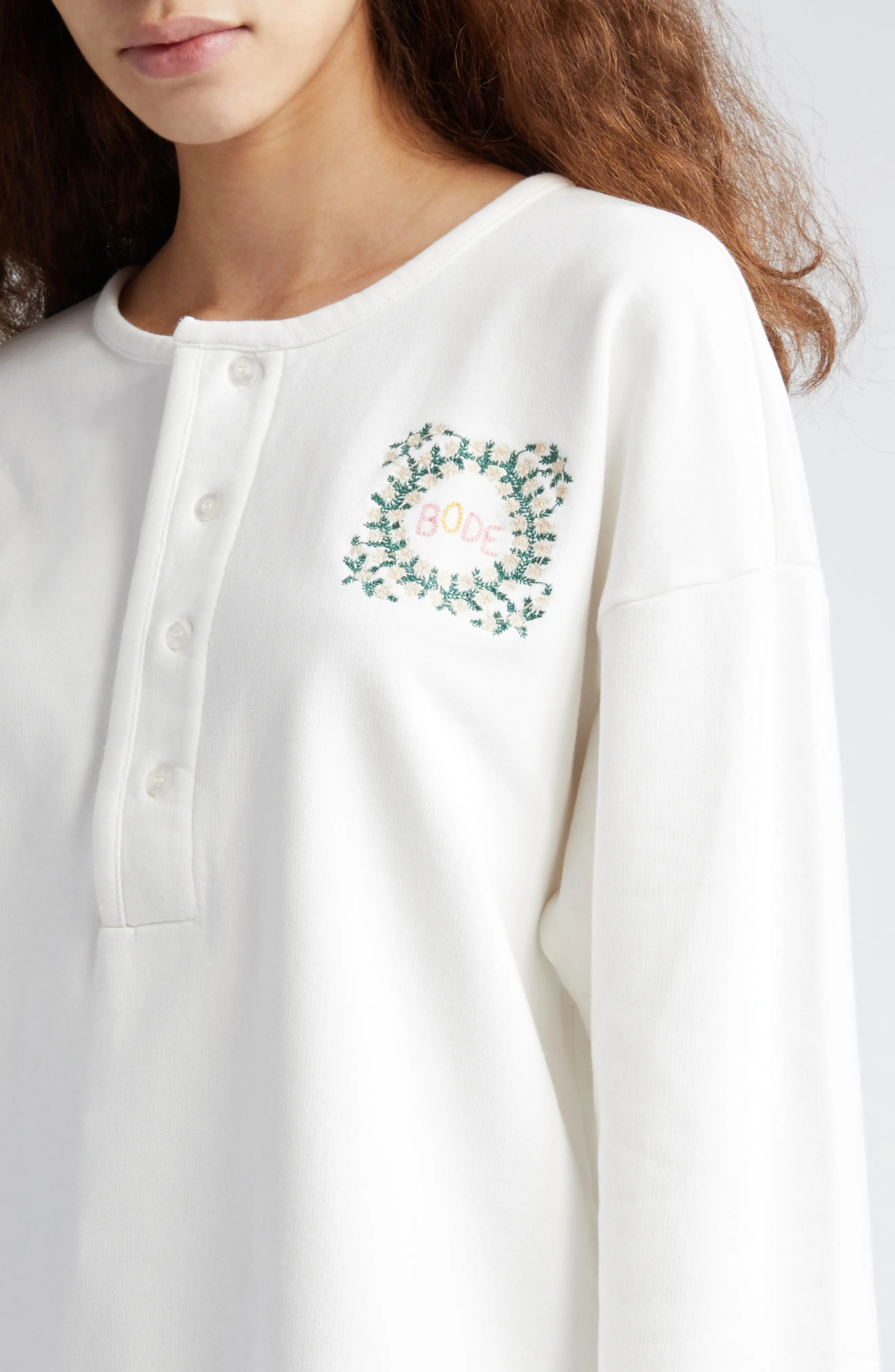 BODE Daisy Never Tell Embroidered Cotton Henley | nordstrom