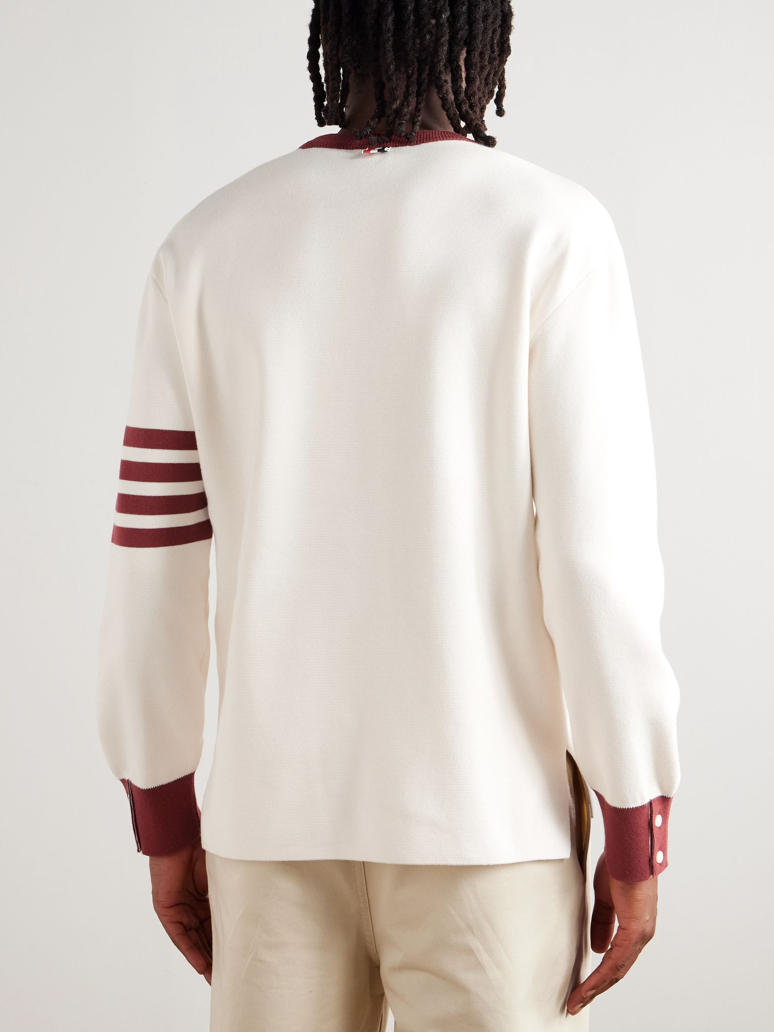 Striped Cotton Sweater White - 3