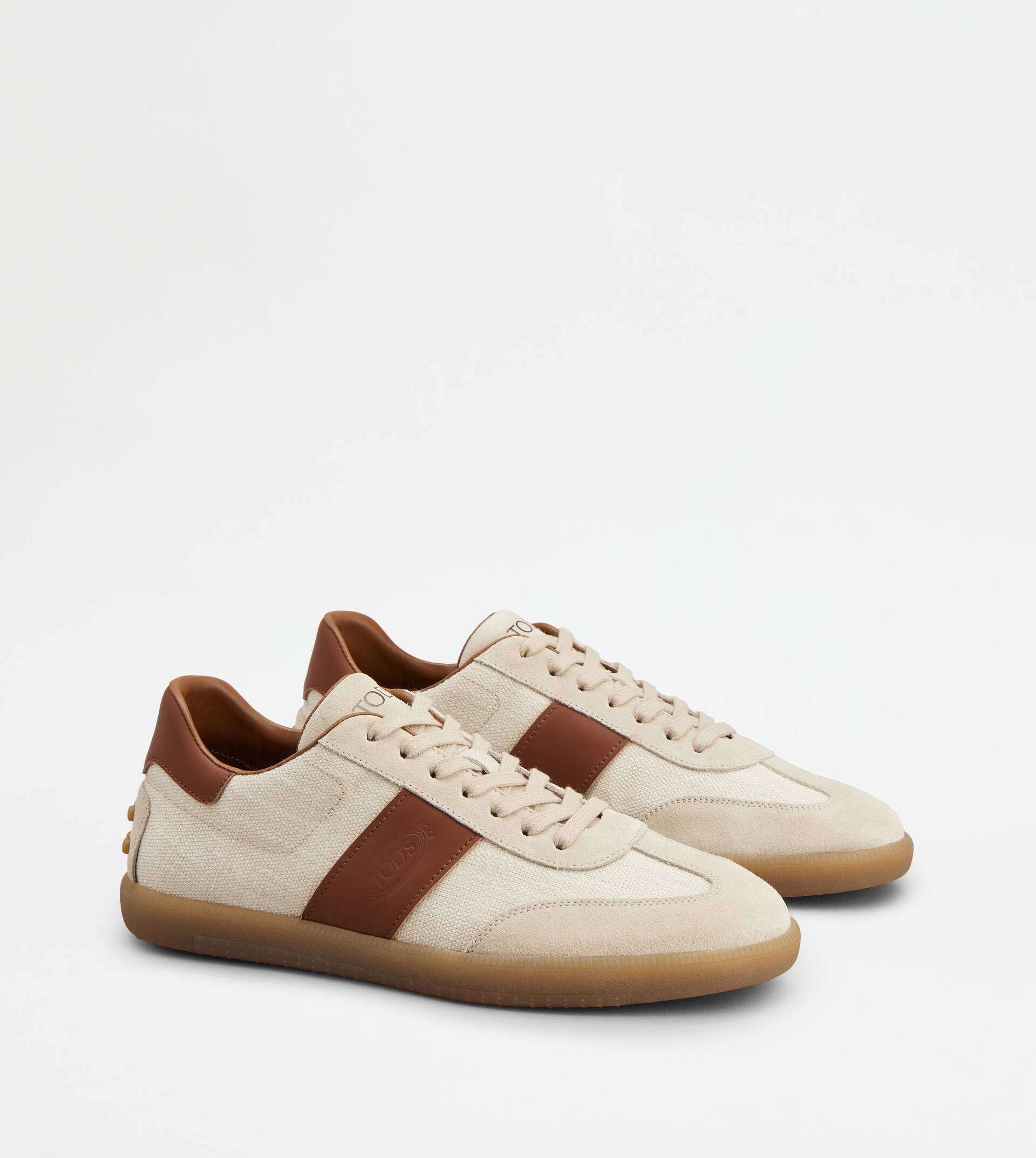 TOD'S TABS SNEAKERS IN FABRIC AND SUEDE - BEIGE, BROWN - 3