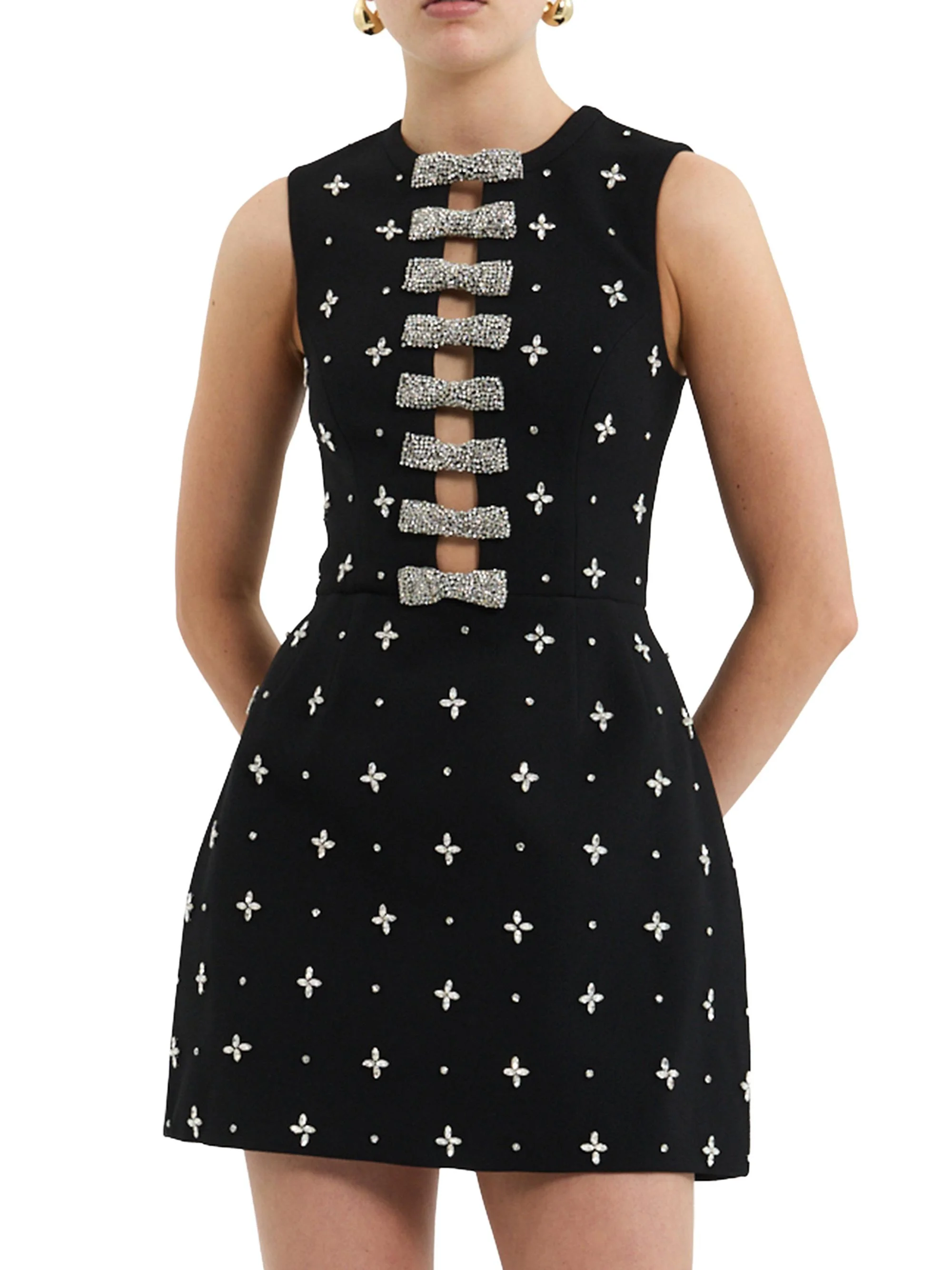 Women's Piper Embellished Bow Stretch-Crepe Minidress - Black - 1