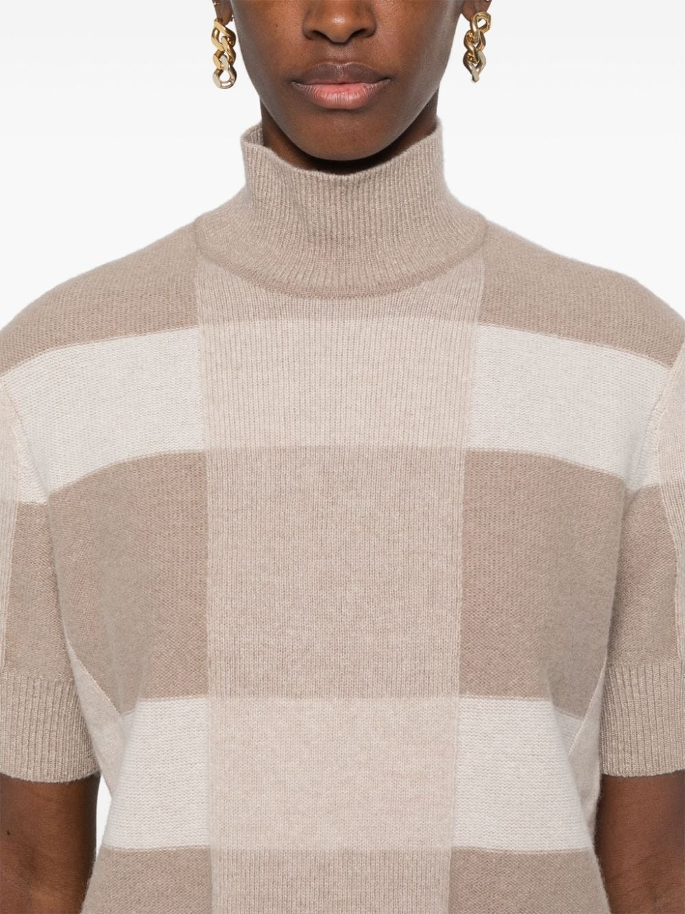 mock-neck check-pattern sweater - 5