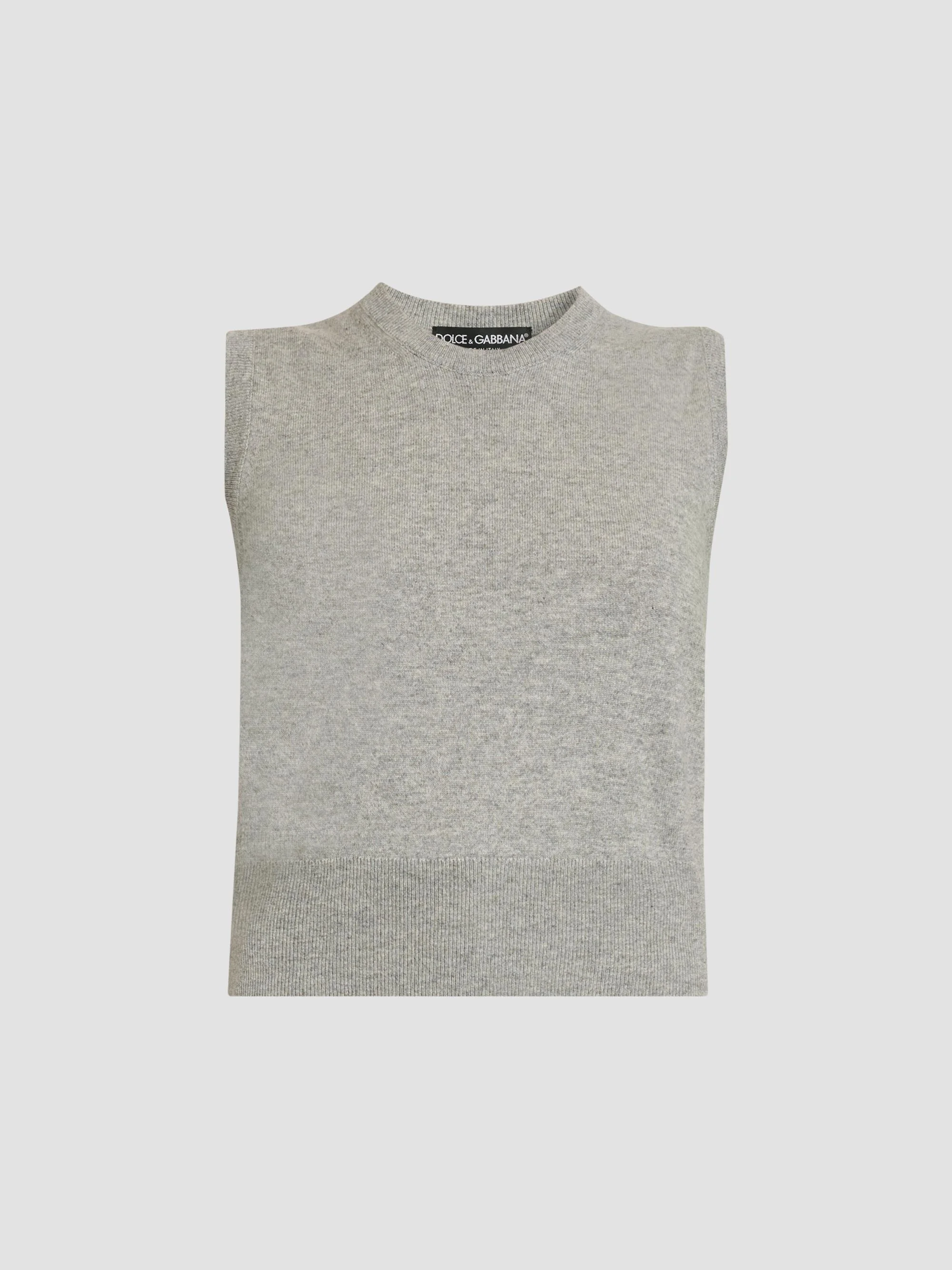 Women's Cashmere Knit Crewneck Tank Top - Grigio Chiaro - 1