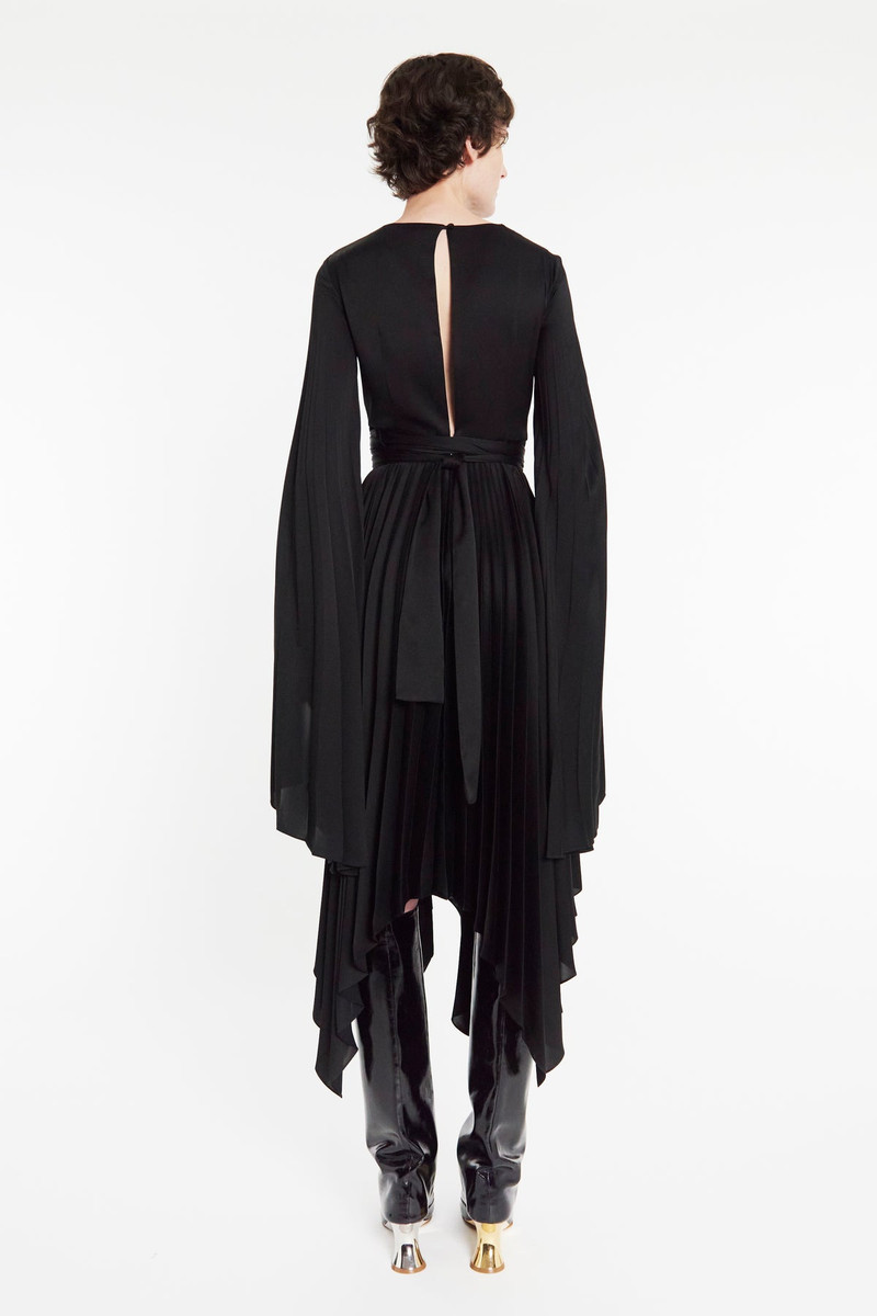 WRAP AROUND MIDI DRESS WITH PLEATED SKIRT & SLEEVES BLACK 10