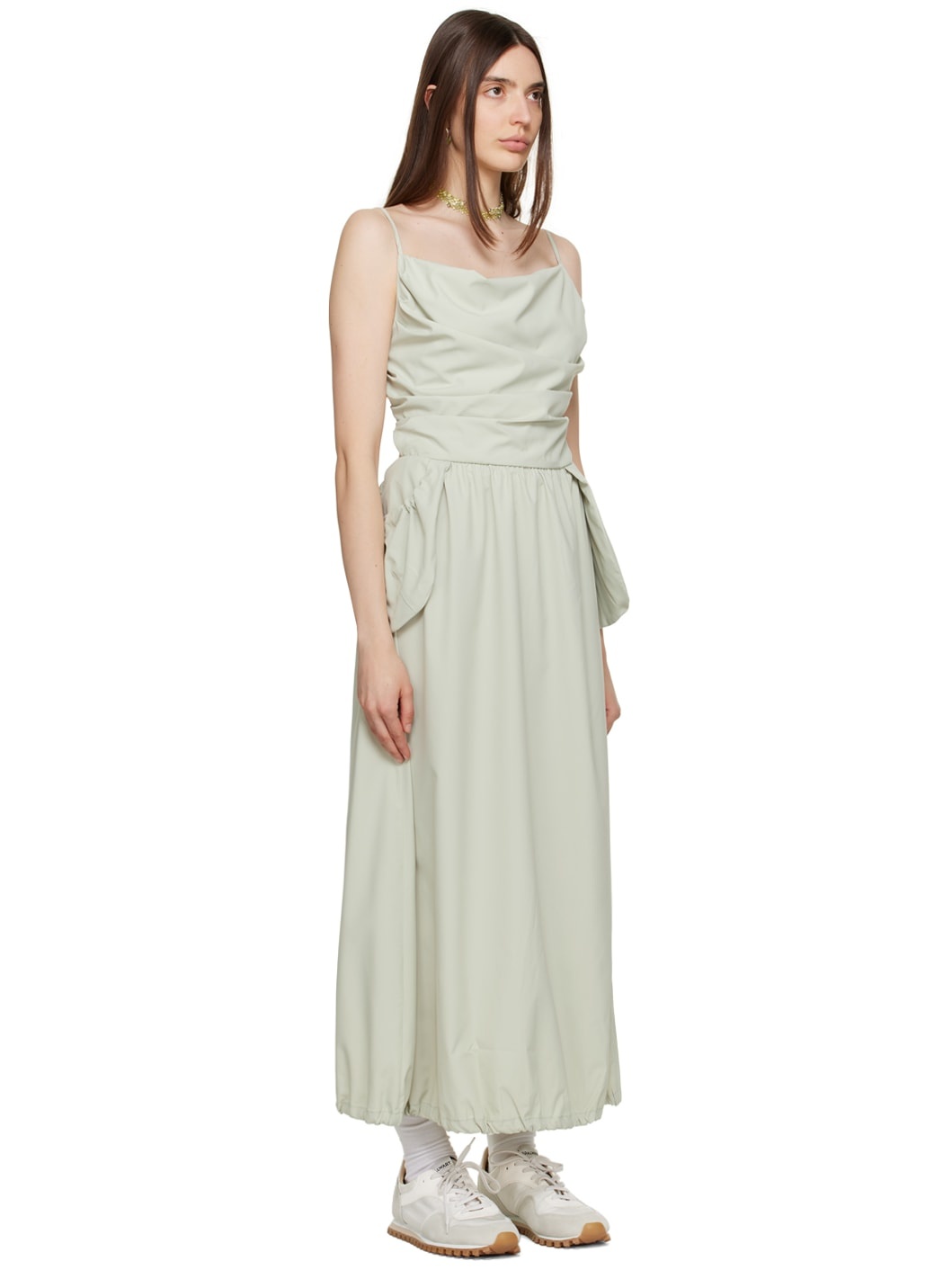 Green Gathered Midi Dress - 2