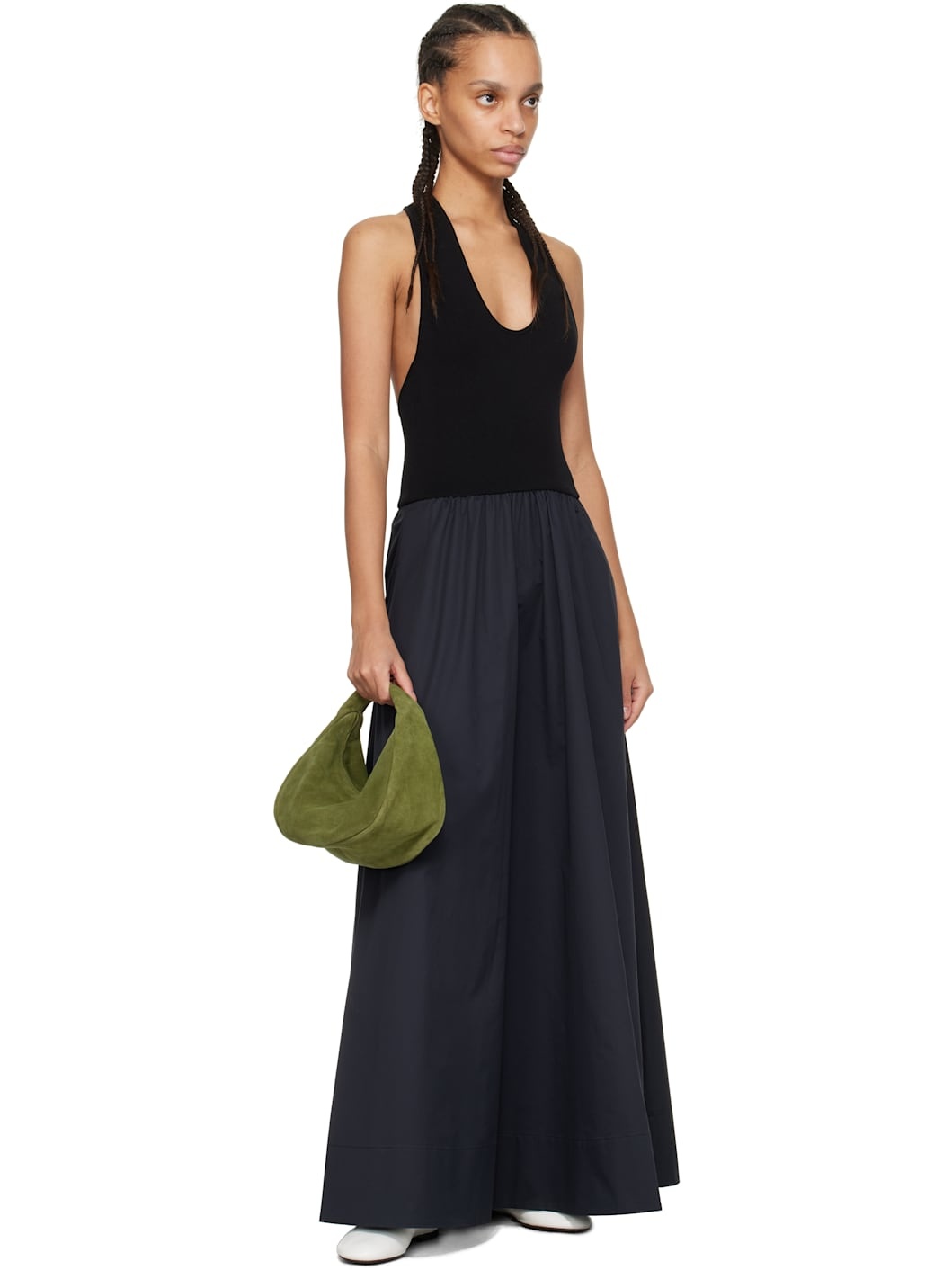 Black Plunge Neck Midi Dress - 4