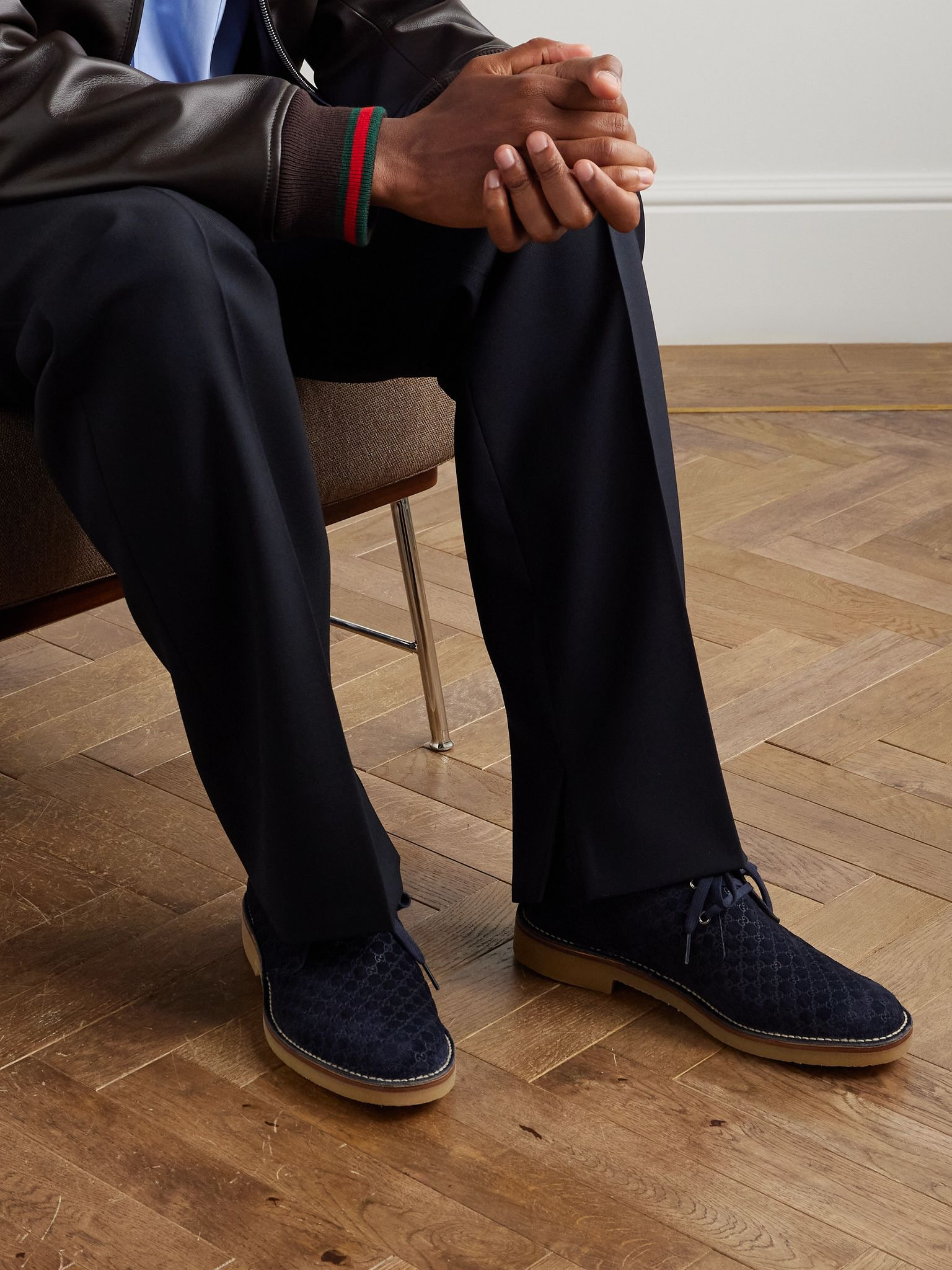 New Moreau Logo-Debossed Suede Desert Boots Blue - 2