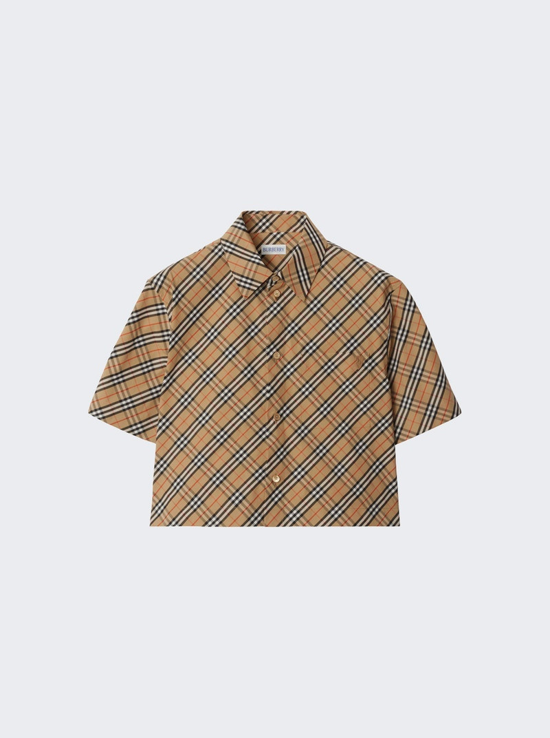 Cropped Check Cotton Shirt Sand - 1