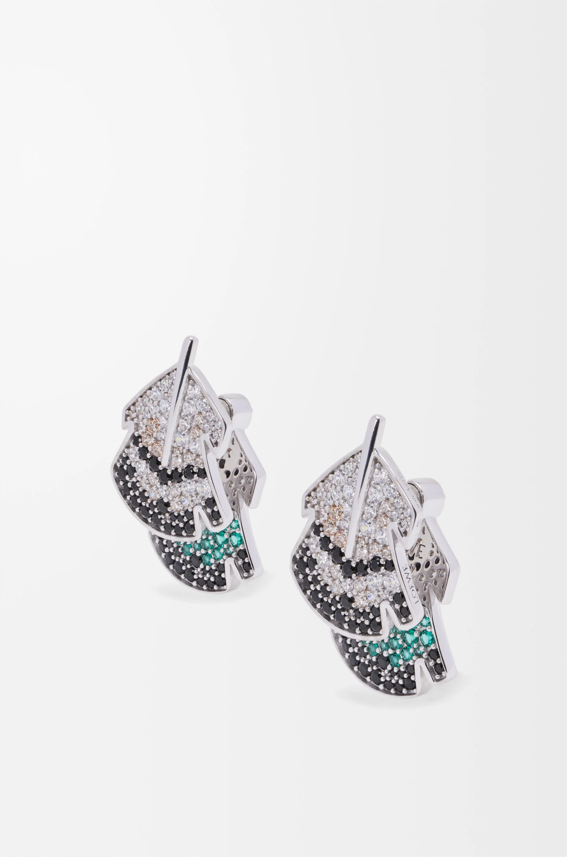 Feather earrings in sterling silver and crystals - 1
