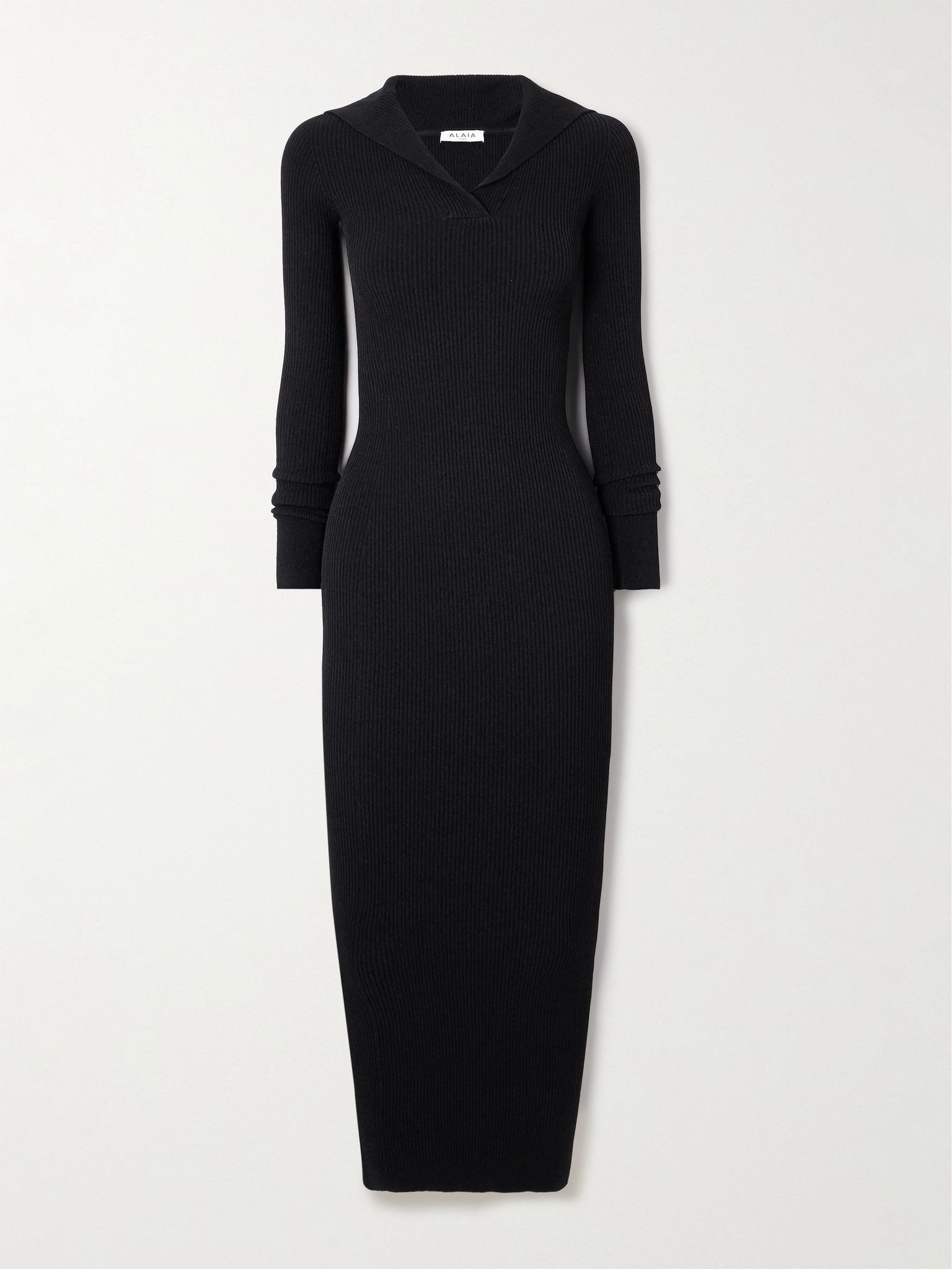 Hooded ribbed-knit midi dress Black - 1