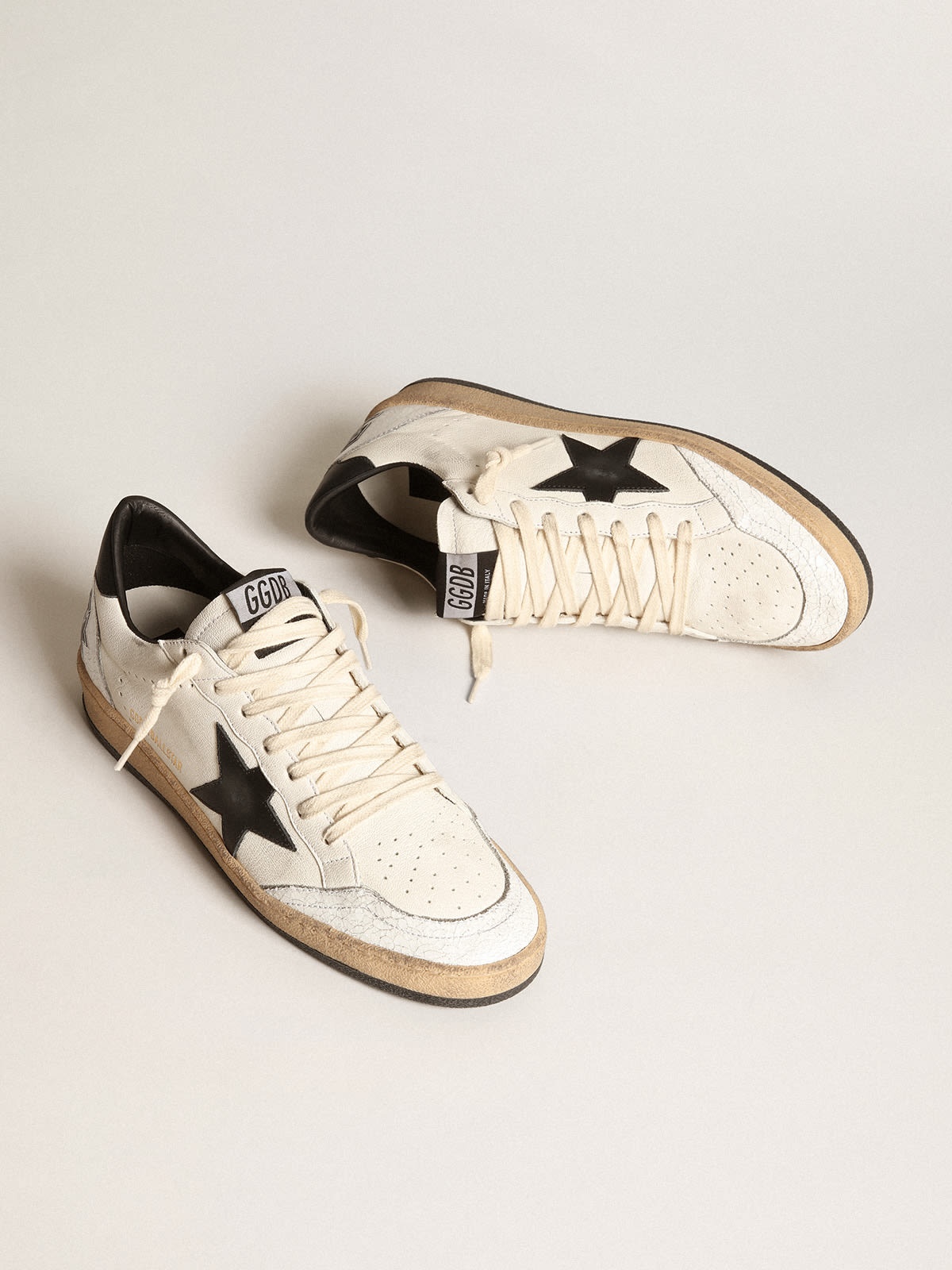 Women's Ball Star sneakers in white nappa leather with black leather star and heel tab - 2