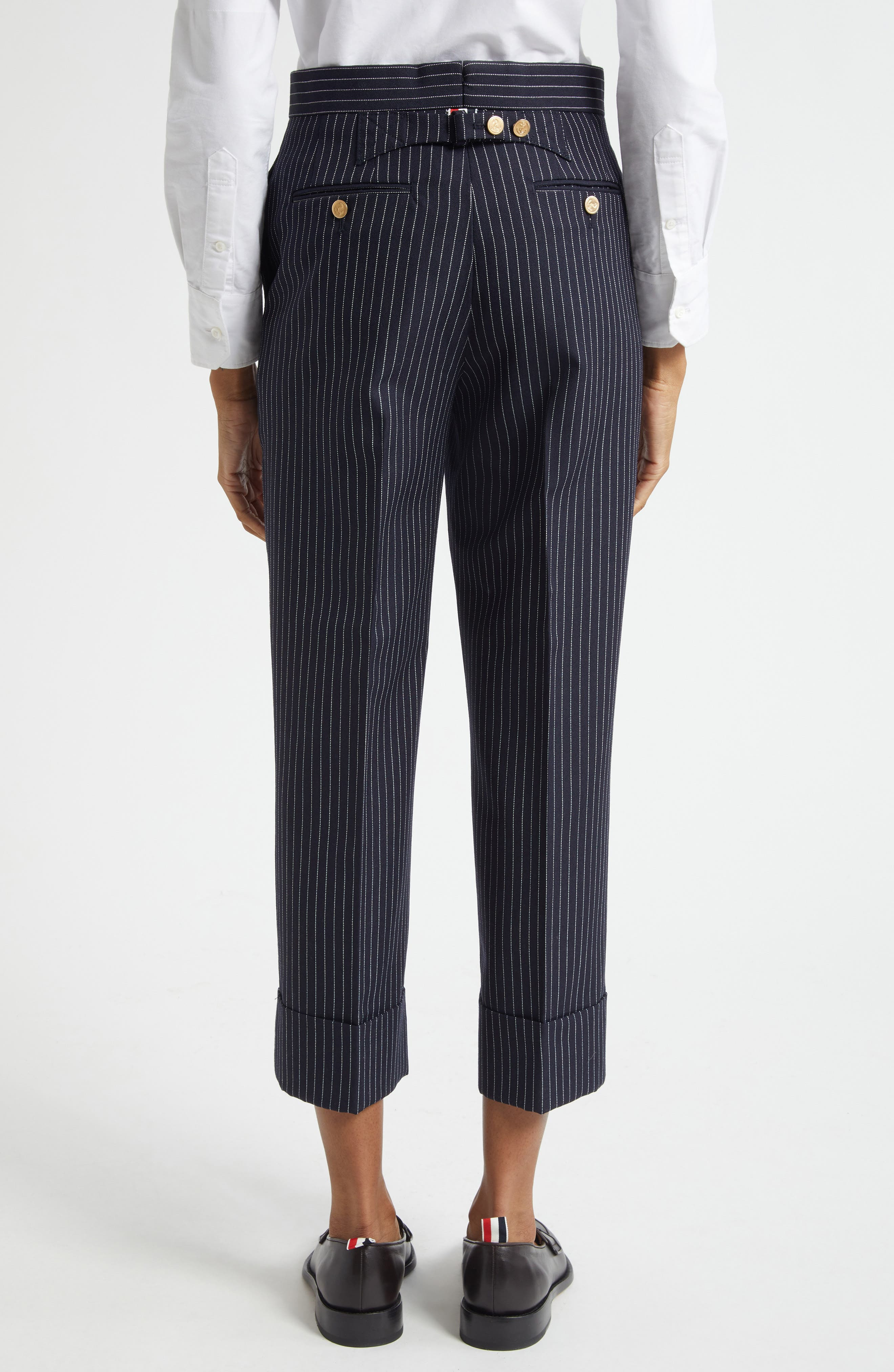 Thom Browne Fit 1 Pinstripe Wool Backstrap Virgin Wool Blend Pants in Navy at Nordstrom - 3