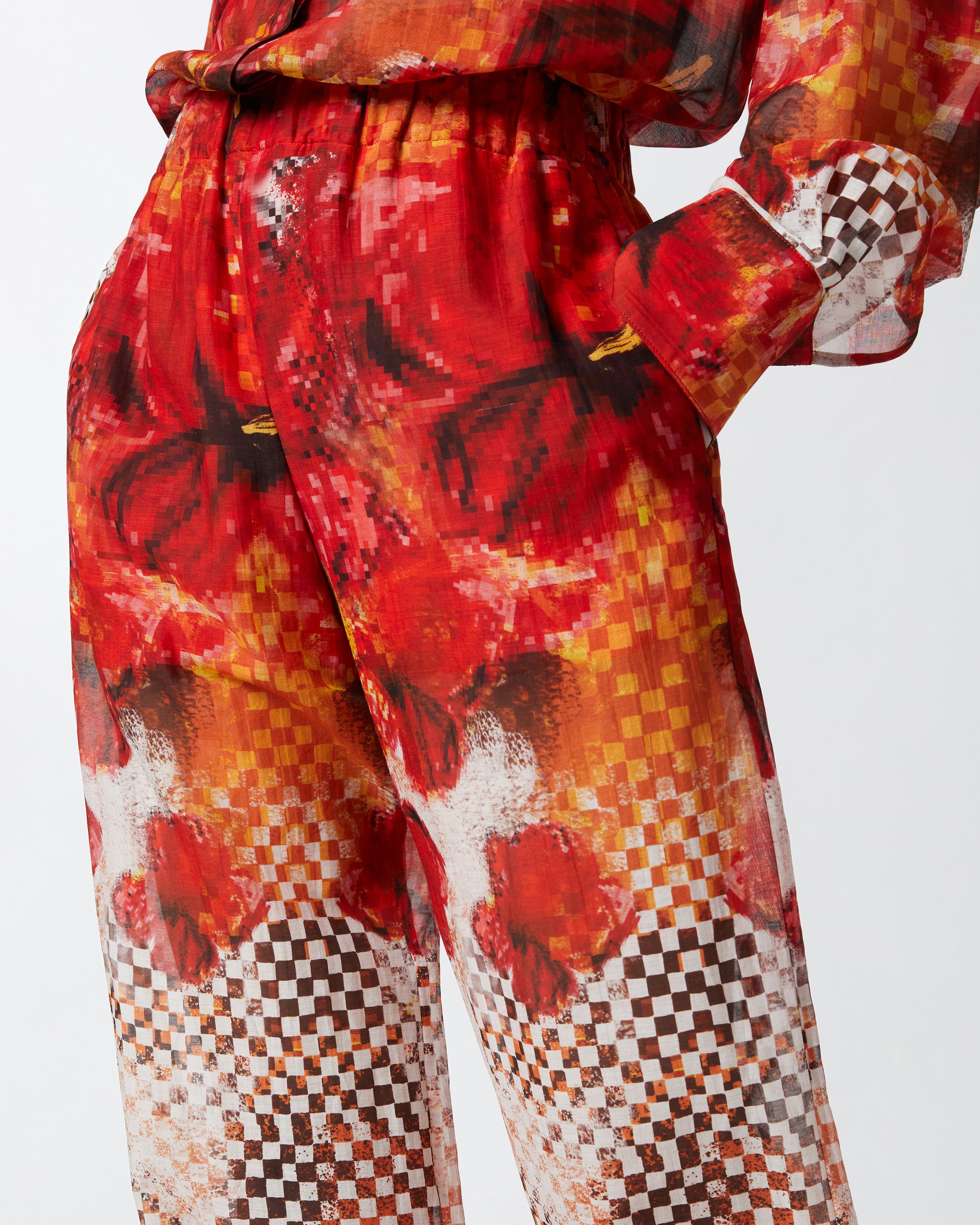 LIGHTWEIGHT PALAZZO TROUSERS WITH DAMIER FLORAL PRINT - 5