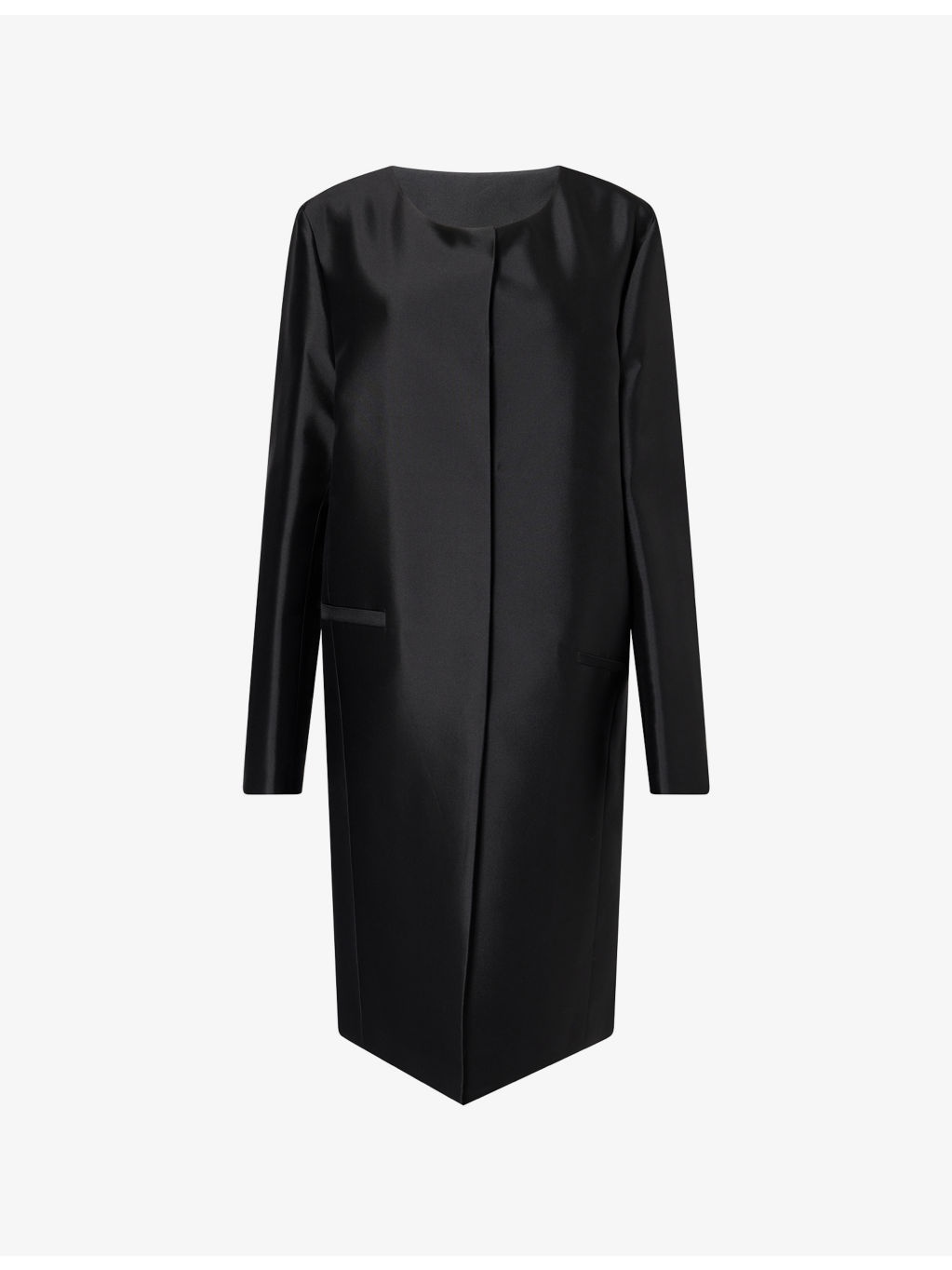 Collarless Tailored Long Silk Coat - 1