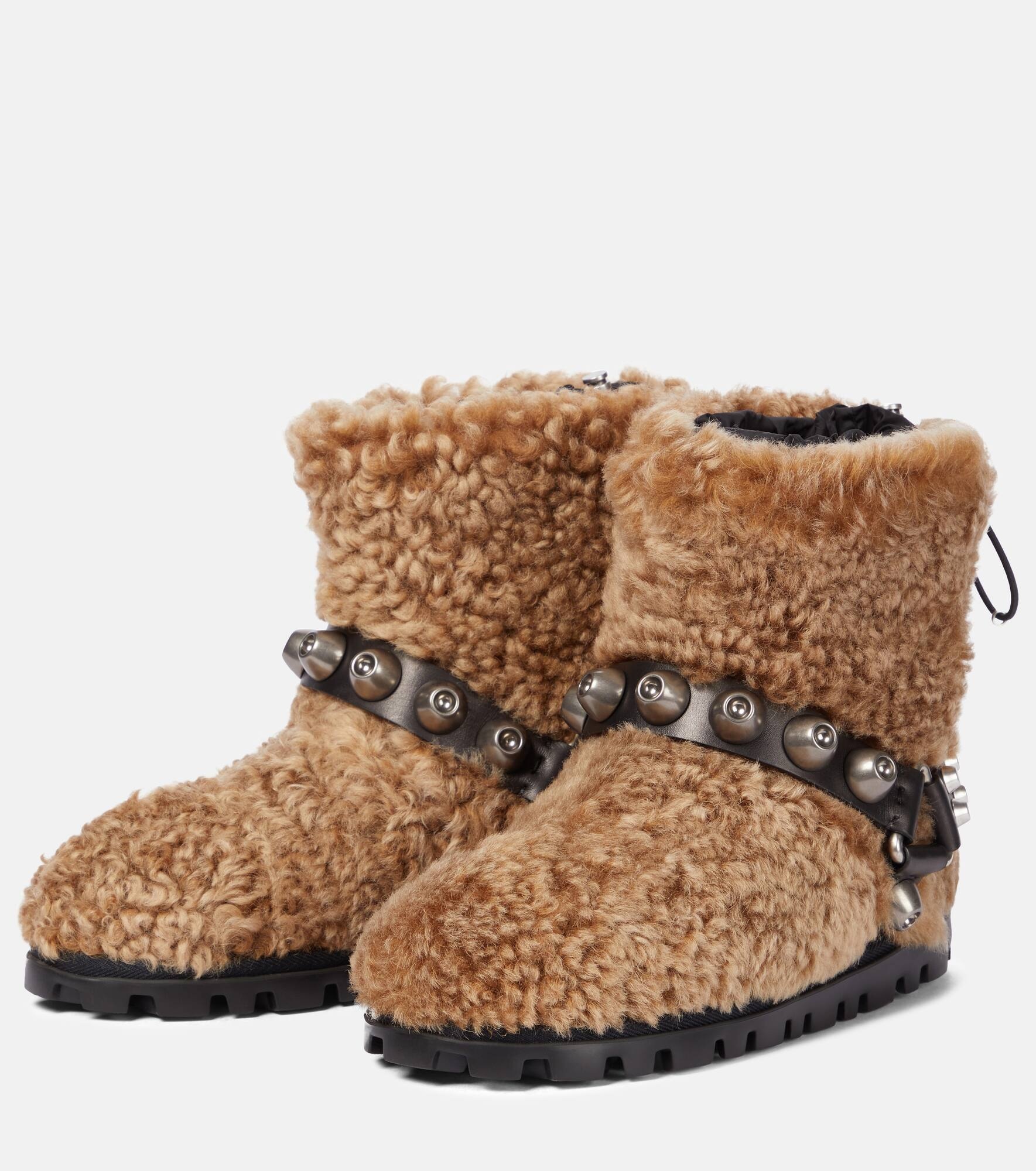 Embellished shearling ankle boots - 5