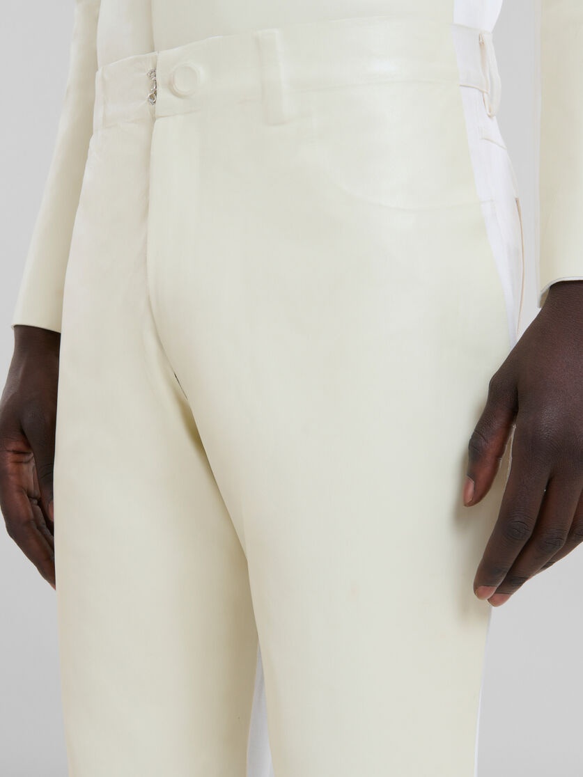 WHITE WOOL AND COATED FABRIC FIVE-POCKET TROUSERS - 4