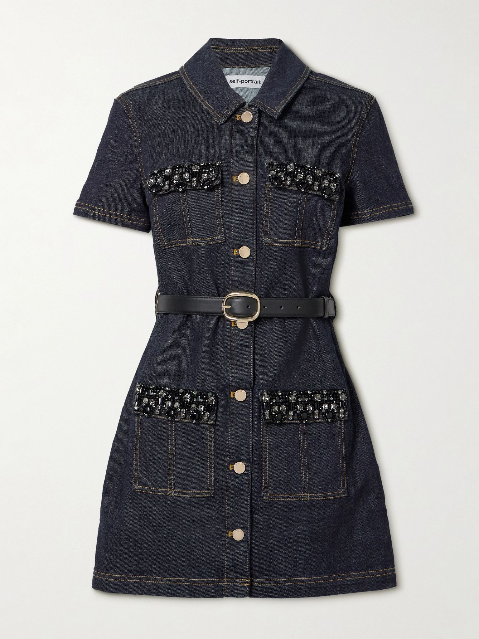 Crystal-embellished denim mini dress Blue - 1