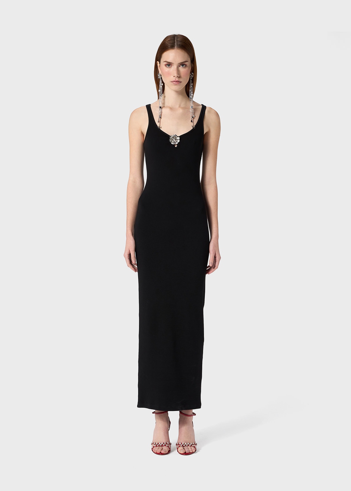 RIBBED LONG DRESS WITH BIJOU-ROSE DECORATION - 3