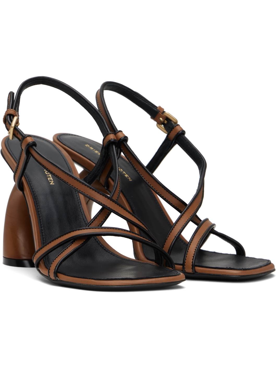 Tan & Black Trimmed Heeled Sandals - 4
