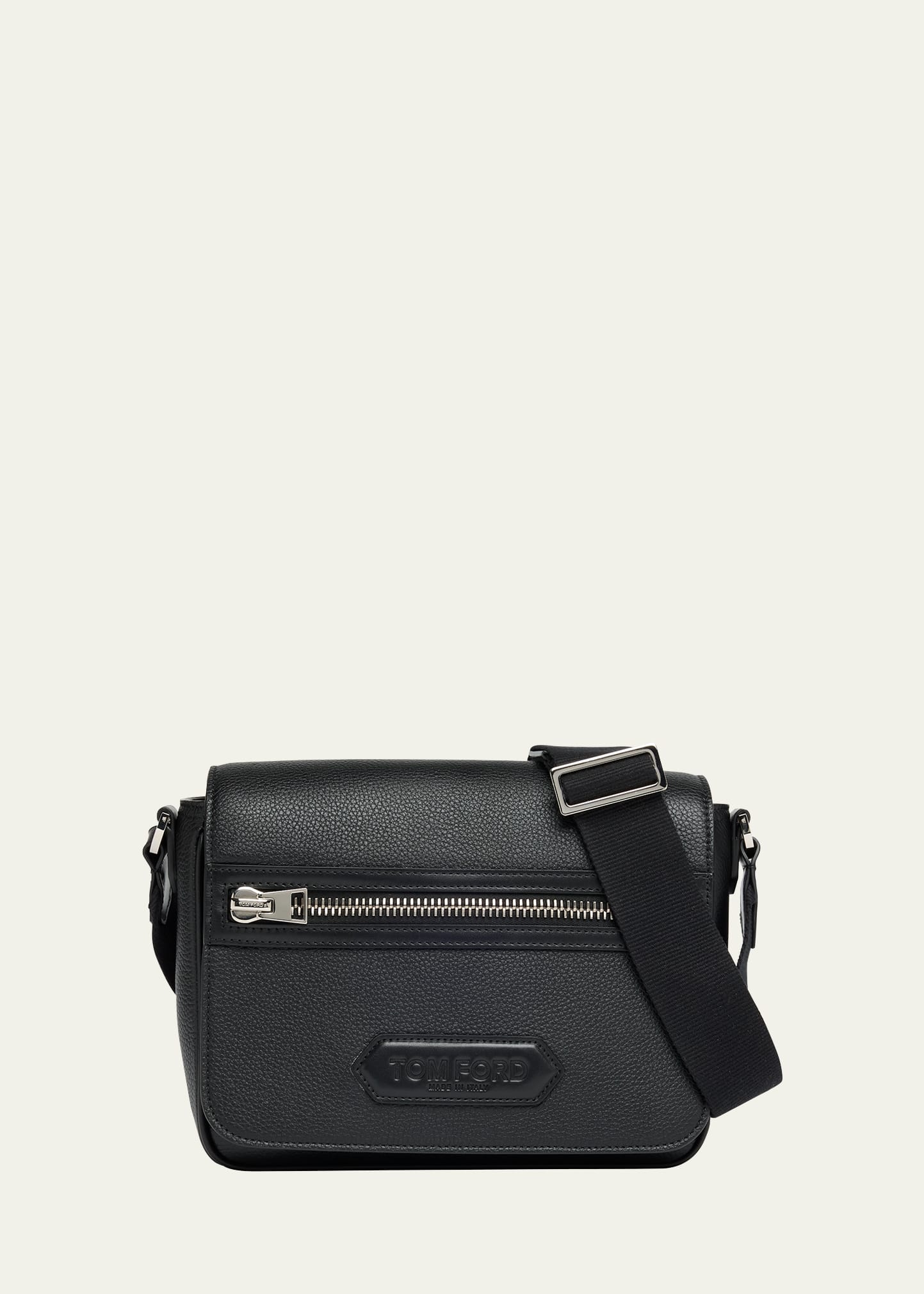 Men's Soft Grain Leather Flap Messenger Bag - 1