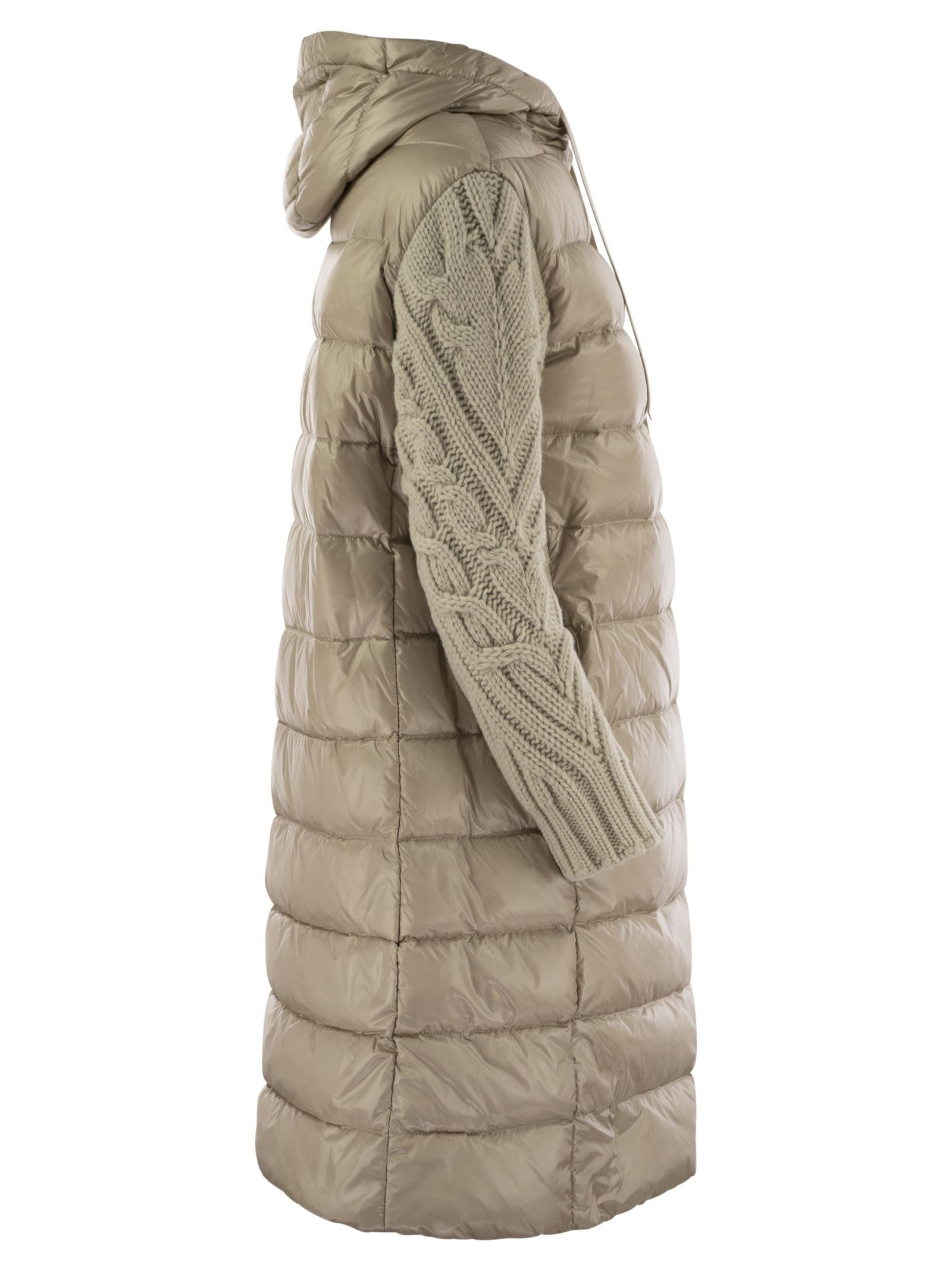 Herno Women Long Down Jacket With Wool Sleeves - 3