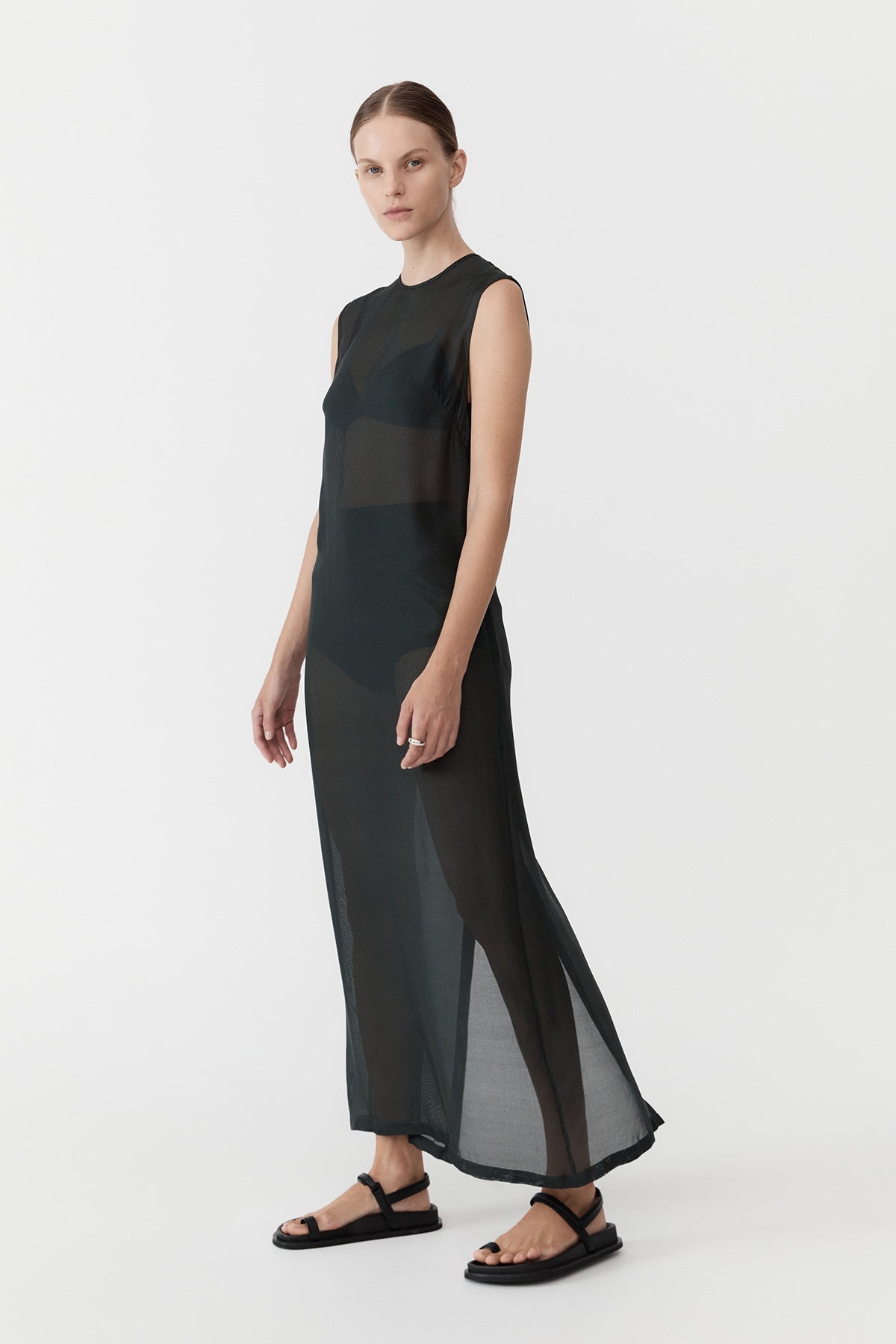Sheer Silk Gauze Dress - Soot - 3