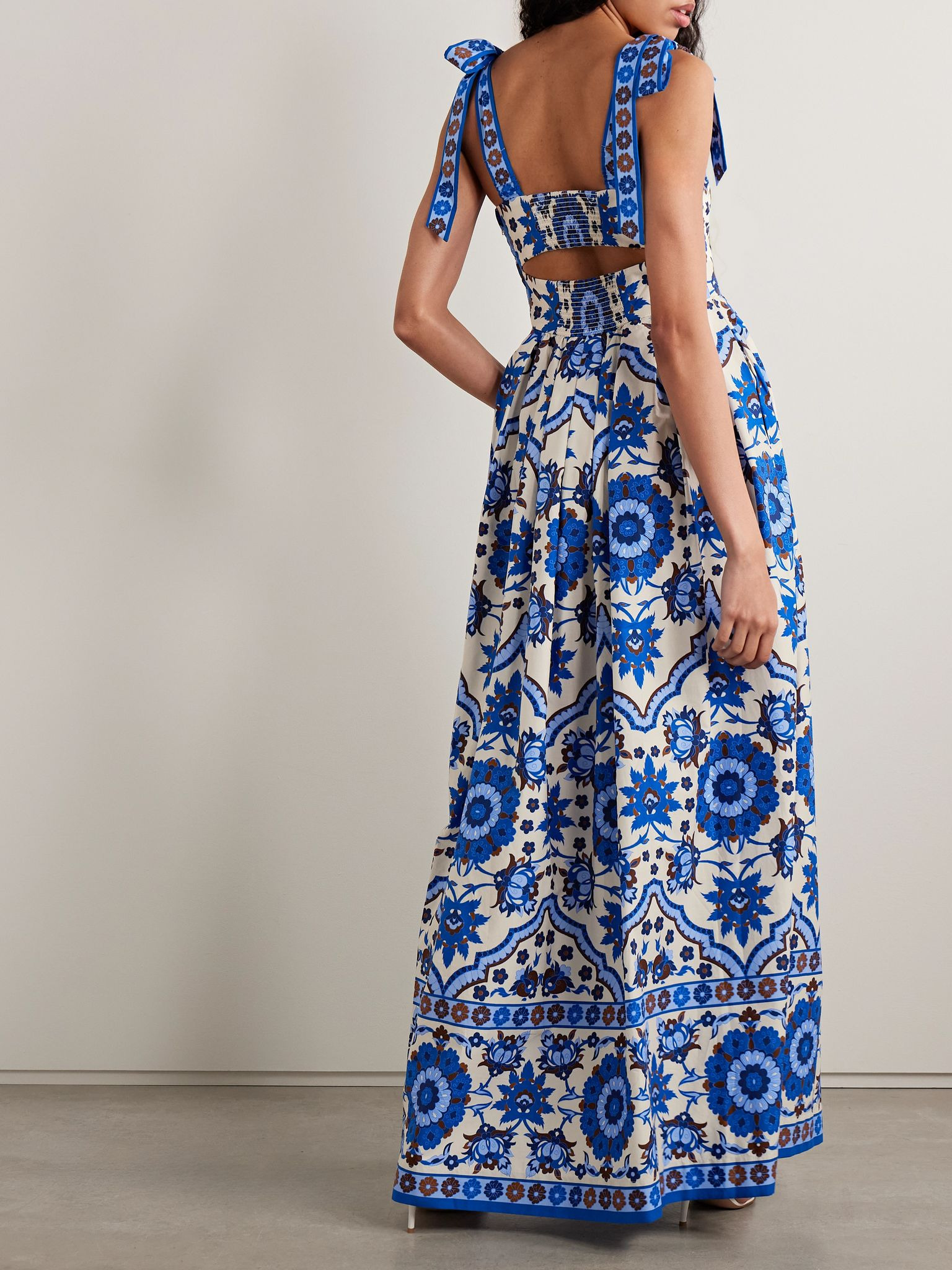 Tula pleated printed cotton-poplin maxi dress Blue - 3