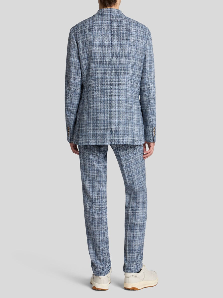 CHECK WOOL AND COTTON JERSEY BLAZER - 4