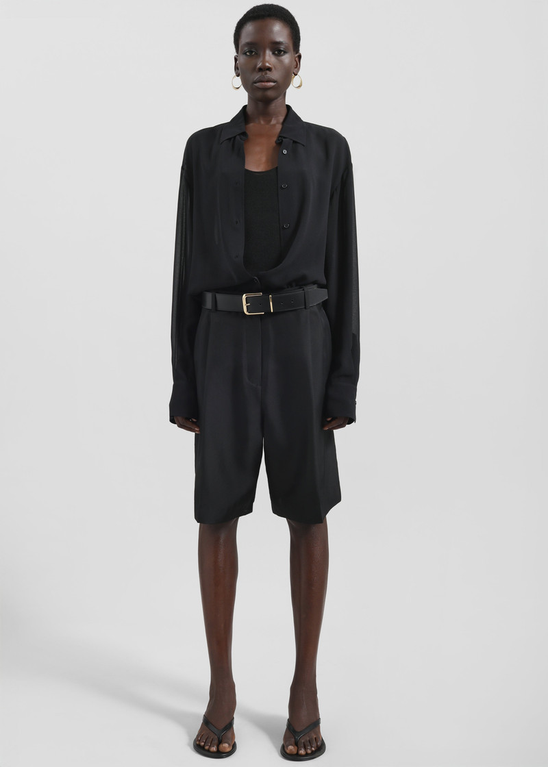Marfa Pleated Silk Bermuda Shorts - Black 3