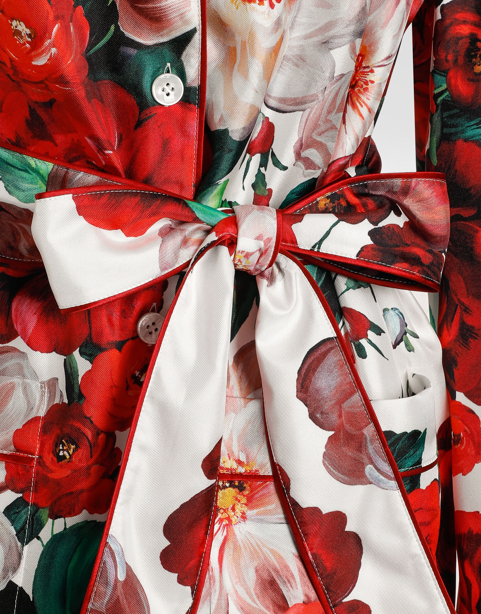 Long-sleeved twill pajama shirt with rose print - 6