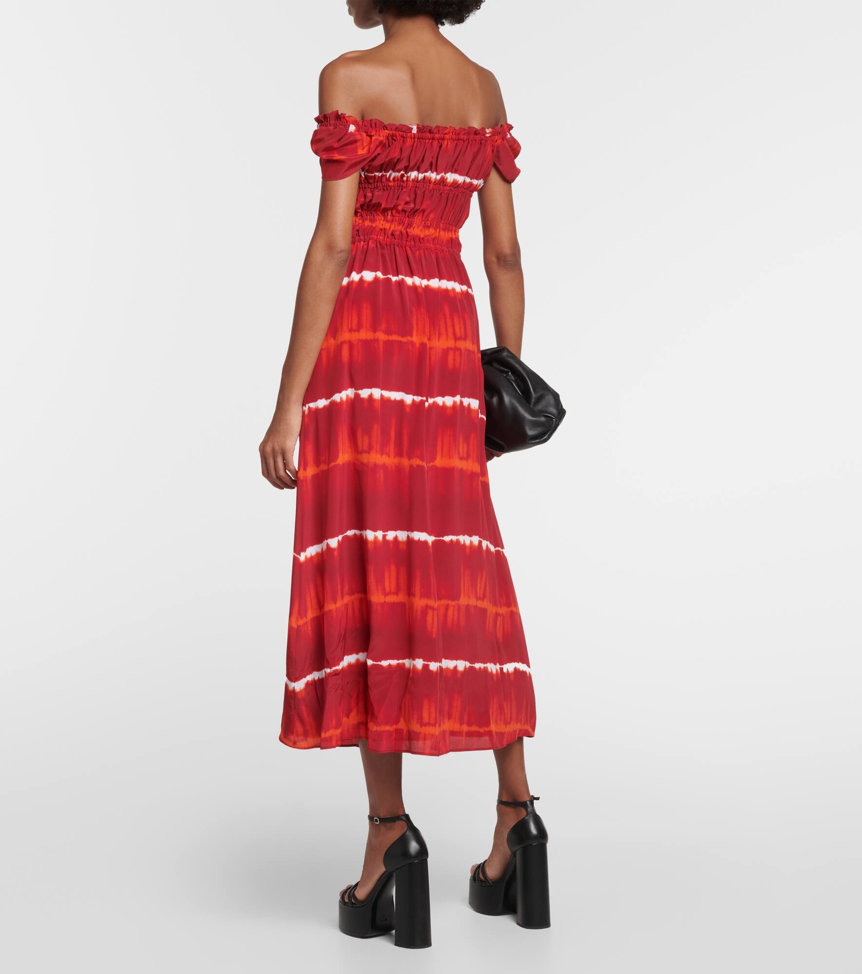 Printed off-shoulder silk midi dress - 3