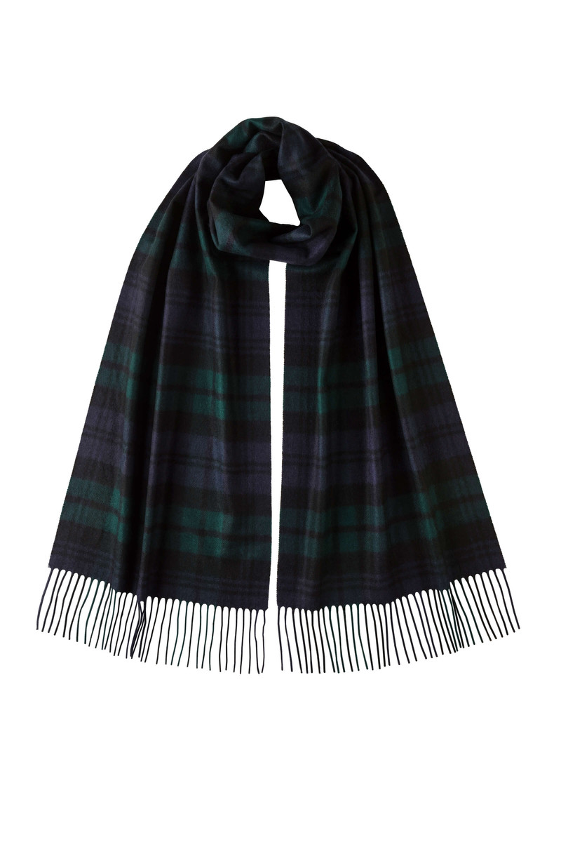Black Watch Tartan Wide Cashmere Scarf 1