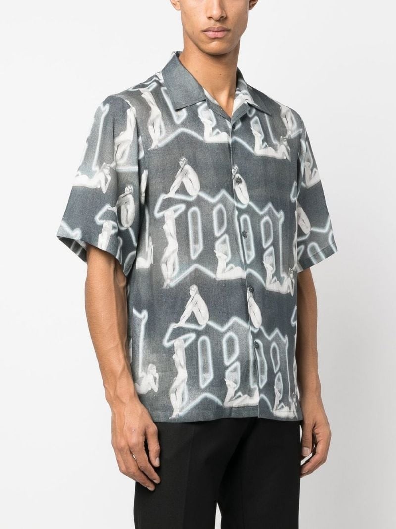 linen monogram-pattern shirt - 3