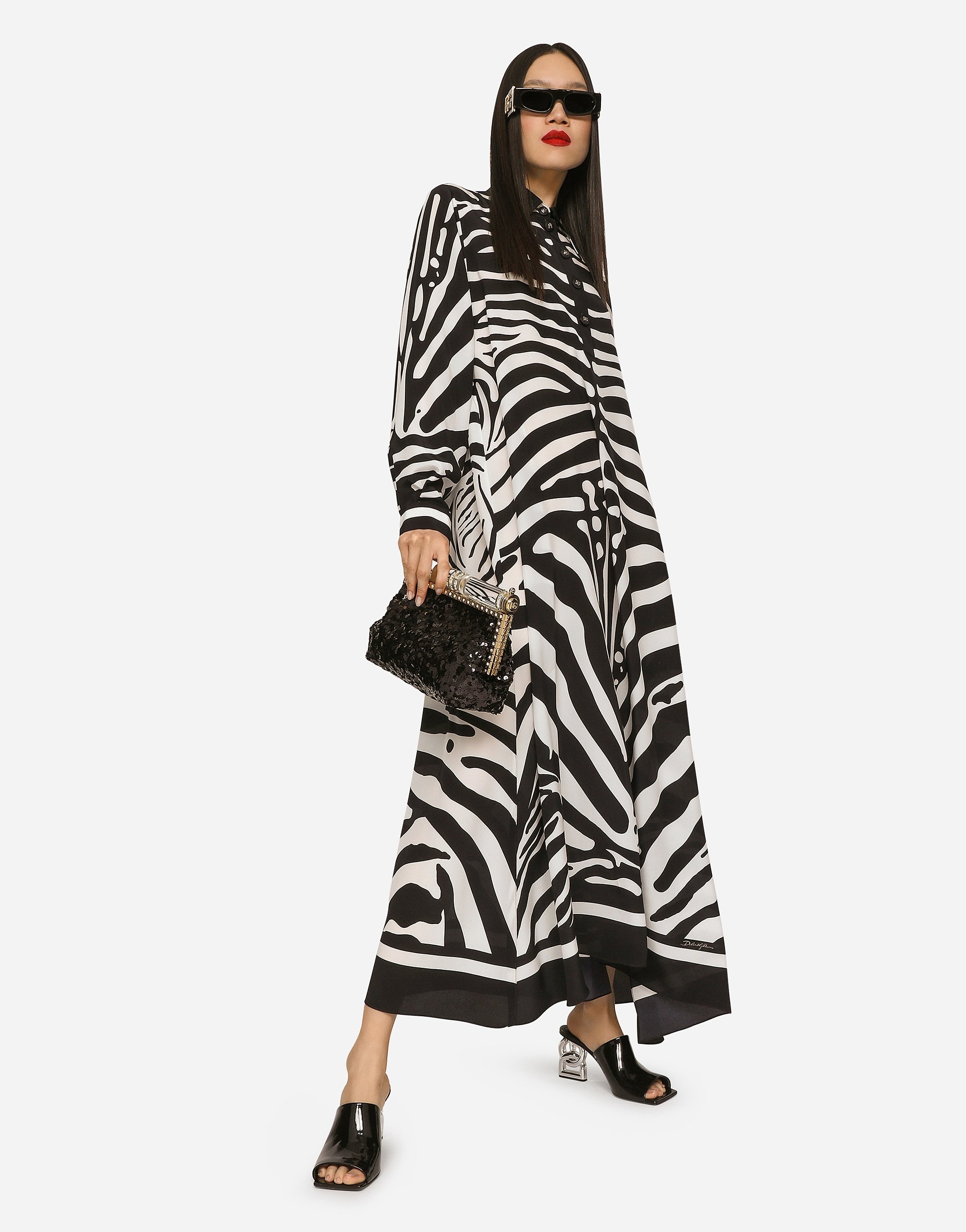 Zebra-print crepe de chine caftan - 5