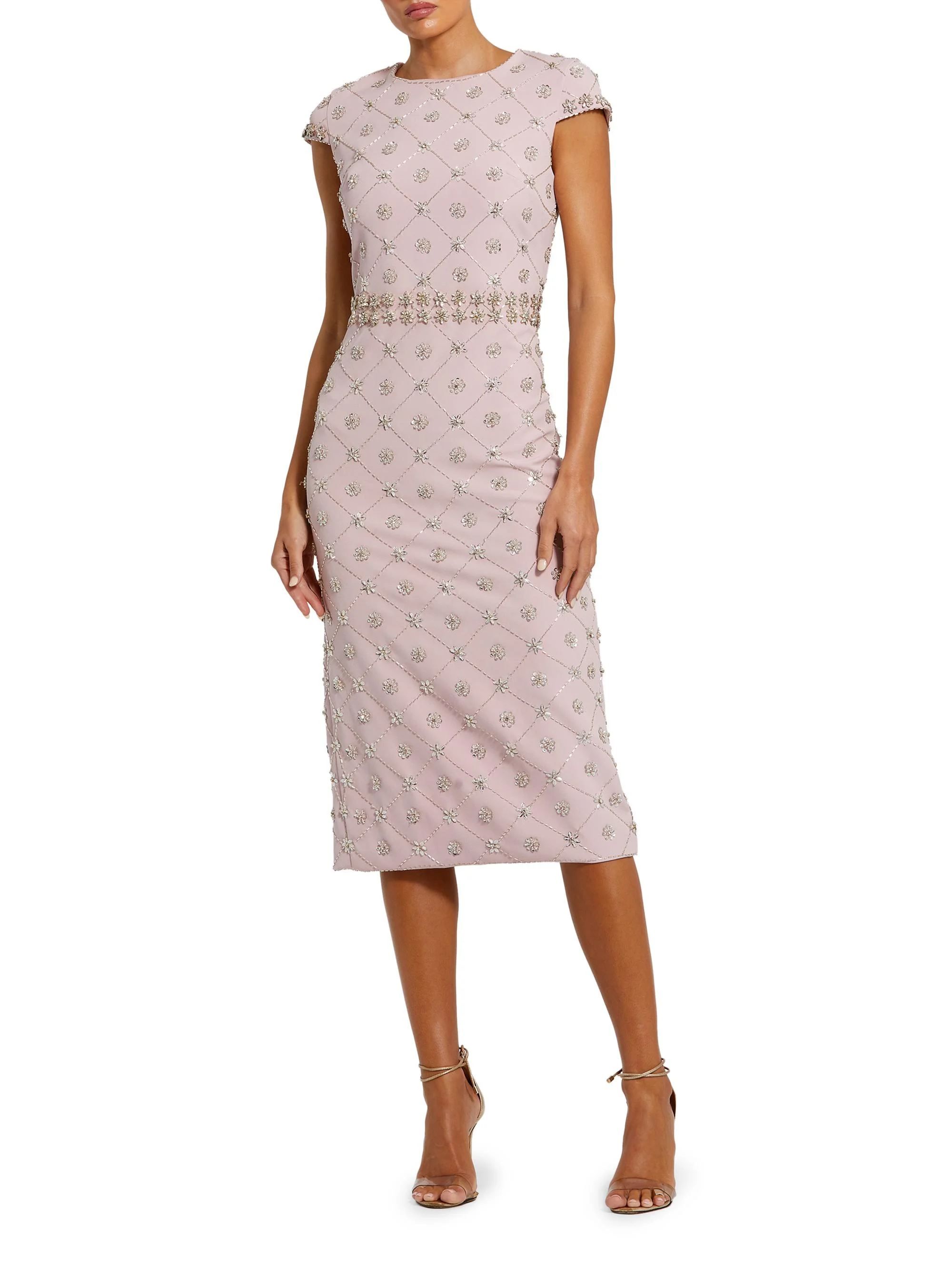 Women's Hand-Embellished Cap-Sleeve Midi-Dress - Mauve - 1