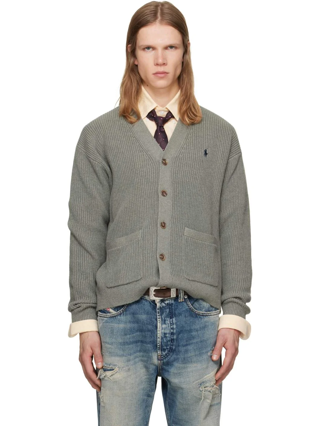 Gray Rib-Knit Cardigan - 1