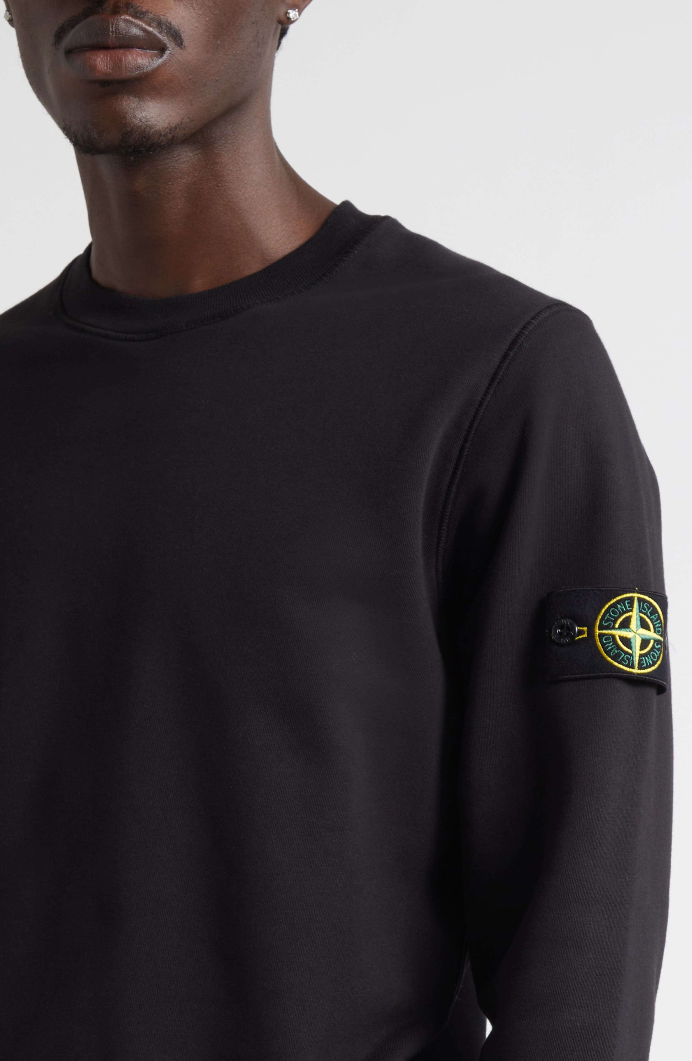 Stone Island Compass Logo Patch Cotton Crewneck Sweatshirt in V0029 Black at Nordstrom - 5