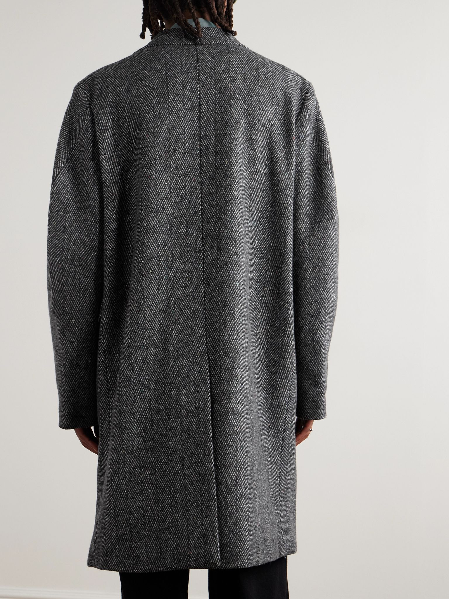 Herringbone Wool-Blend Coat Gray - 4