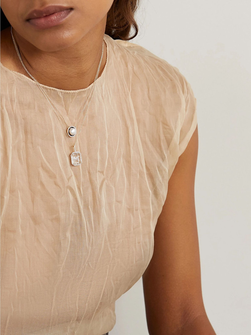 MATEO Initial 14-karat gold, quartz and diamond necklace Gold outlook