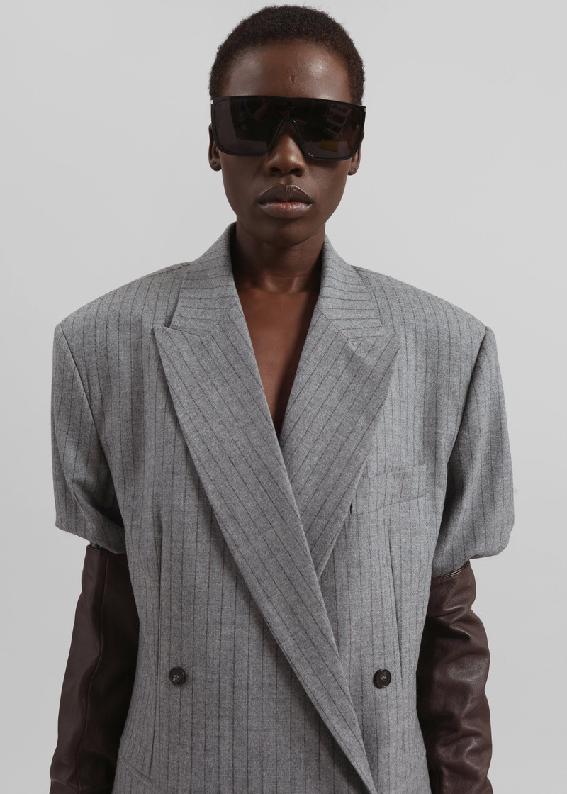 Newark Pinstripe Double Breasted Blazer - Grey/Brown 10