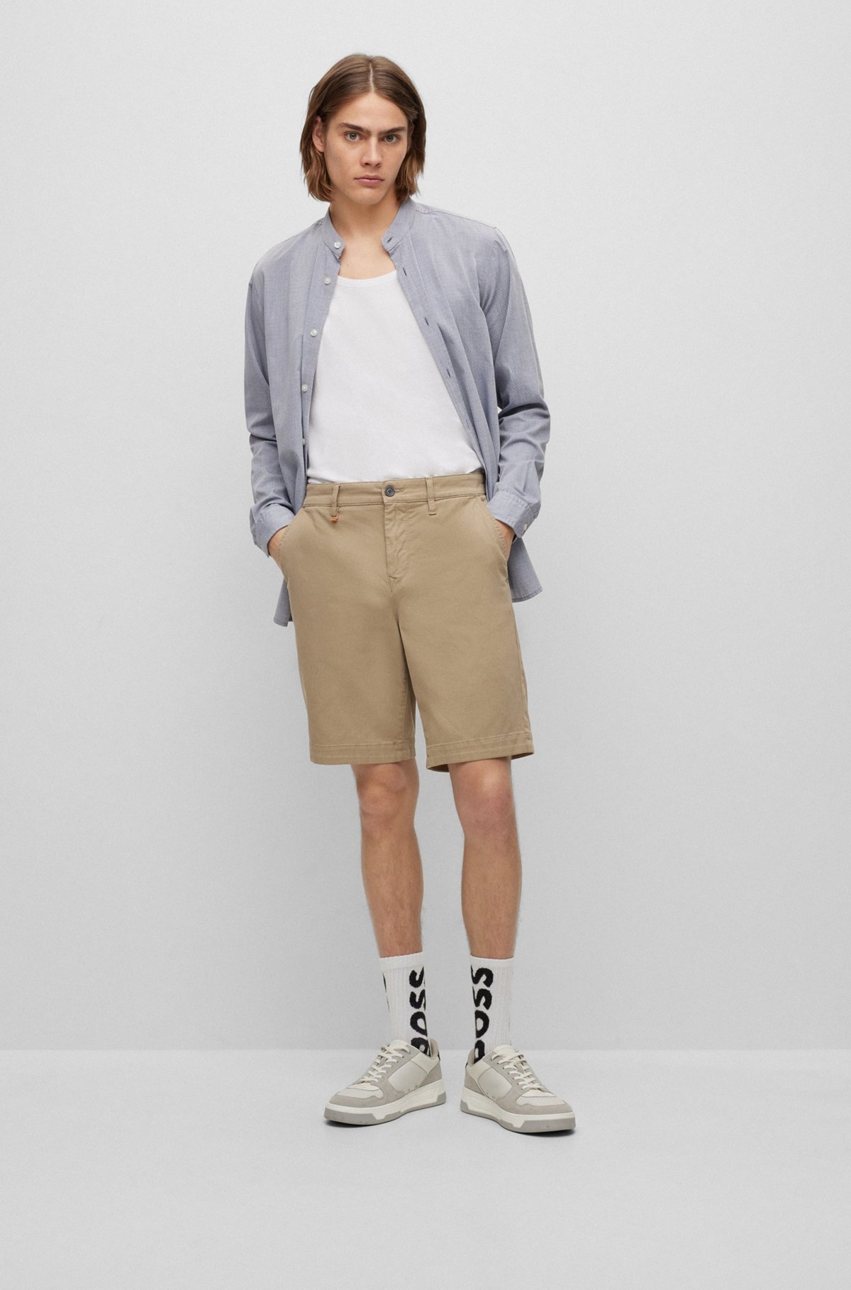 TAPERED-FIT SHORTS IN A COTTON BLEND - 3